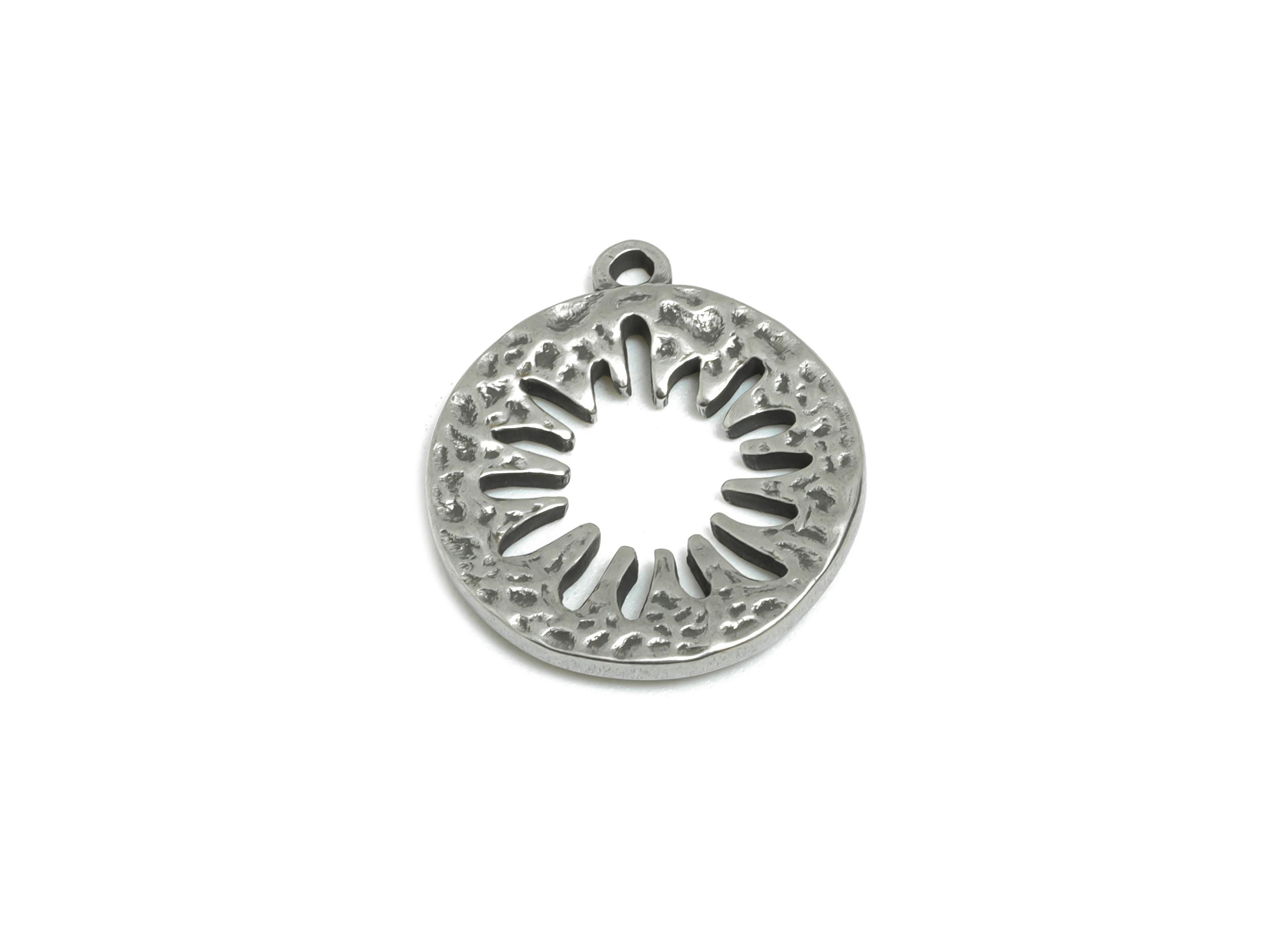 Steel Sunburst Pendant - Solar Circle Charm For Necklace - Stainless Steel Charm -Celestial Sun Amulet - Sunbeam Pendant - 15x14x1mm -SS2115 - DOMEDBAZAAR