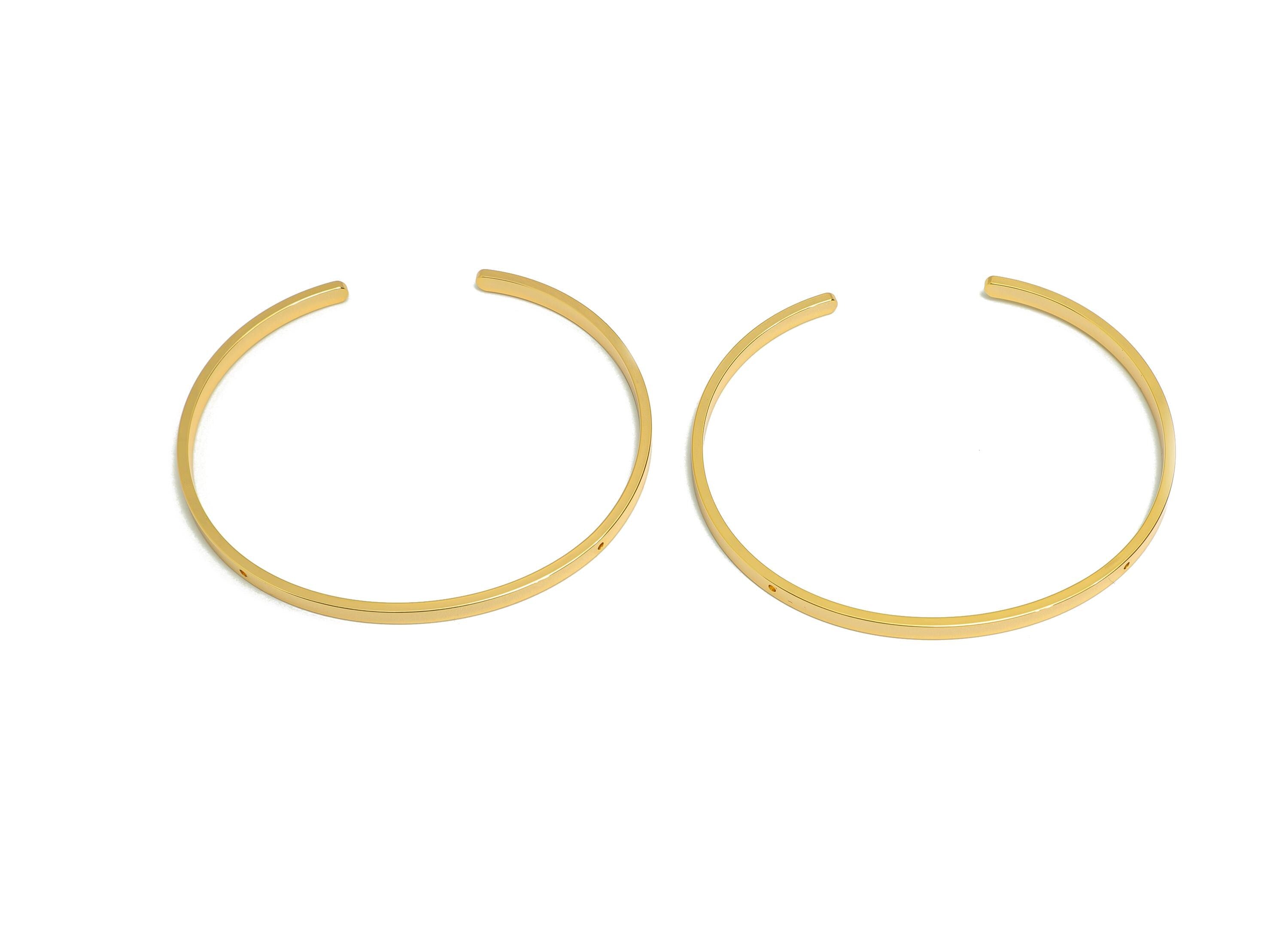 62mm Hoop Bracelet with holes - Brass Open Hoop Bracelet With 2 Holes - Bracelet Making - Bangle Bracelet - 18K Gold Plating - RGP10785 - DOMEDBAZAAR