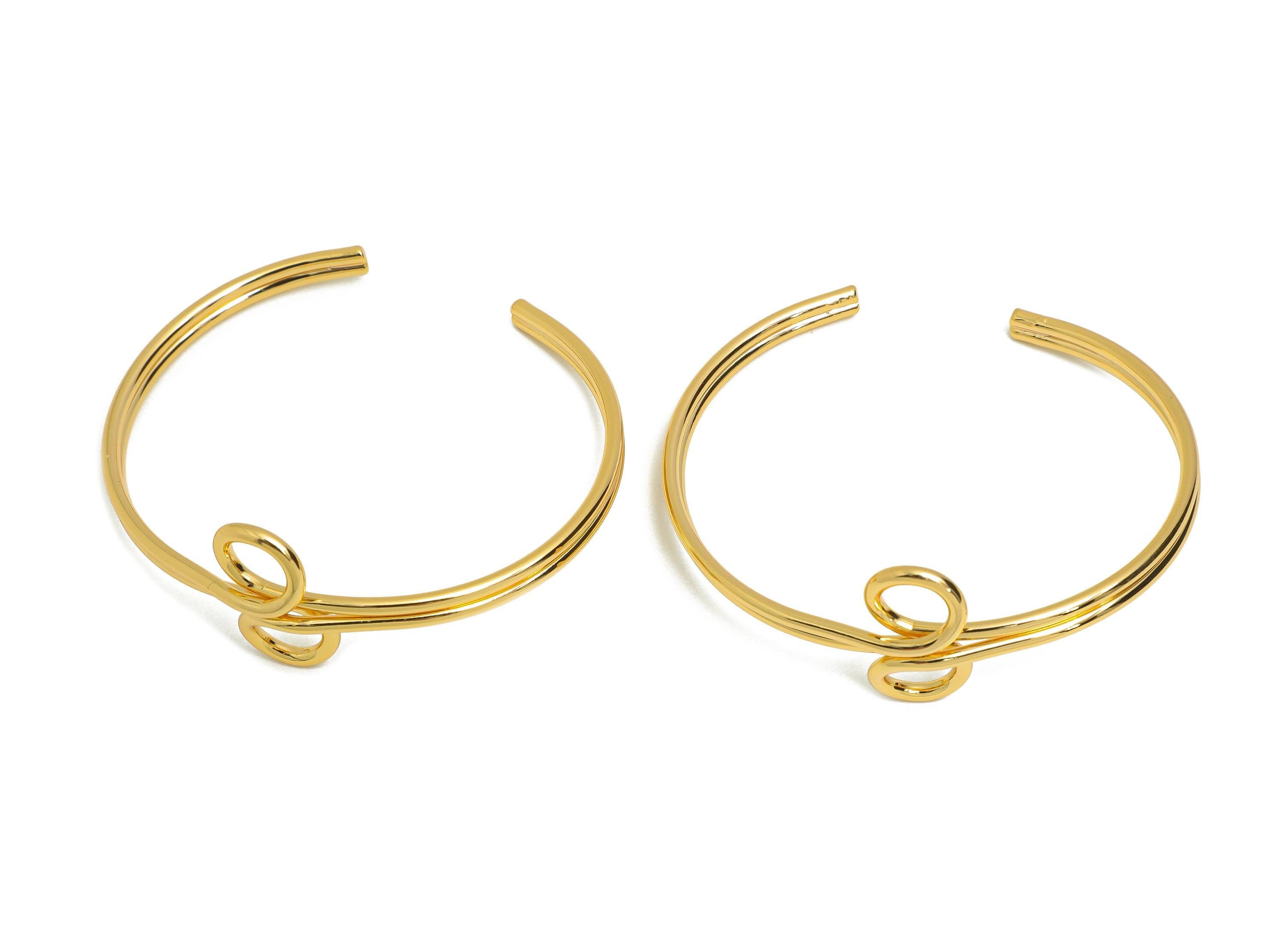 Open Cuff Bracelet - Brass Gold Wire Cuff Bracelet For Women - Adjustable Wire Cuff Jewelry - Bangle Swirl Detail - 60x55x22mm - RGP10794 - DOMEDBAZAAR