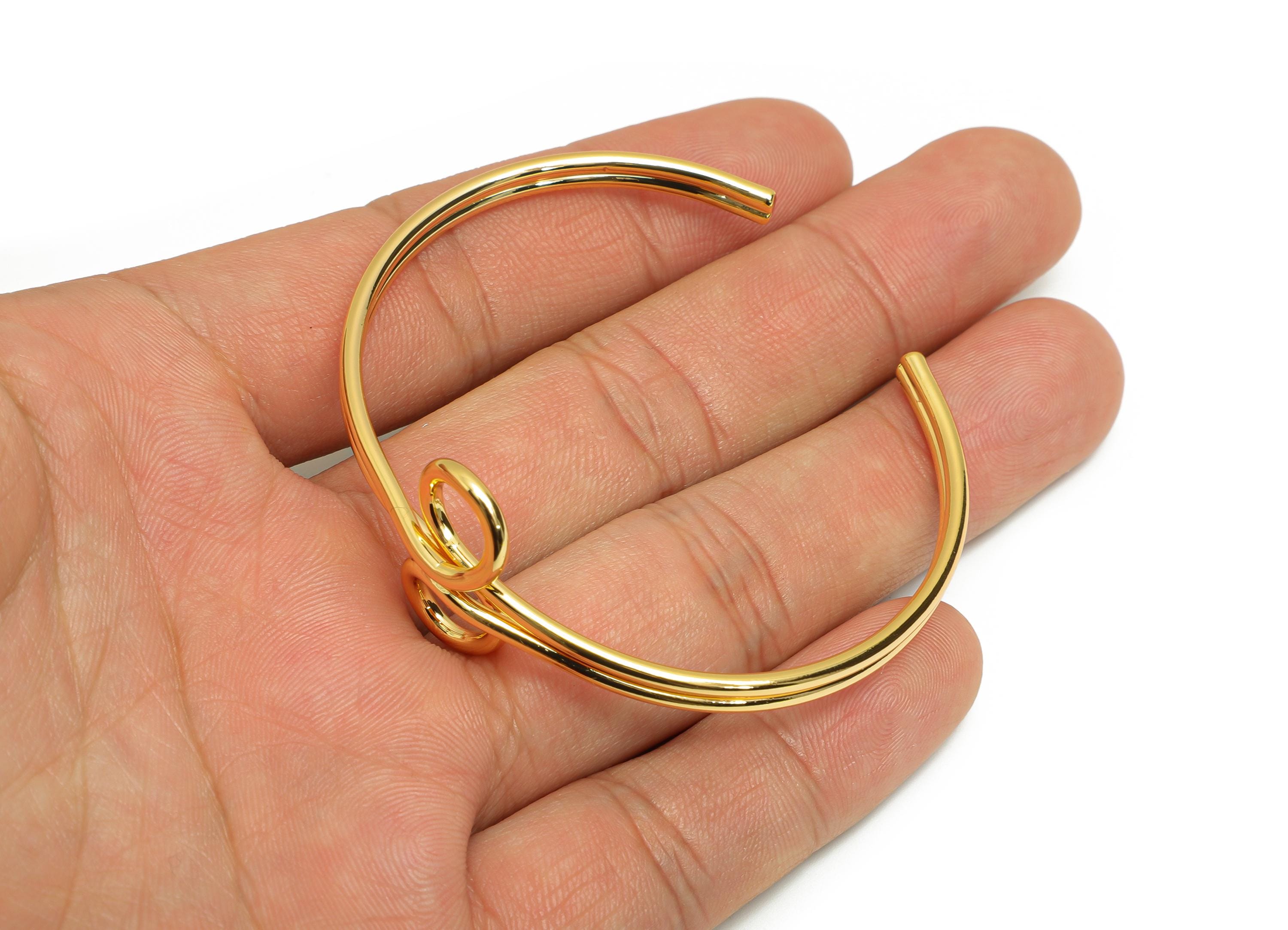 Open Cuff Bracelet - Brass Gold Wire Cuff Bracelet For Women - Adjustable Wire Cuff Jewelry - Bangle Swirl Detail - 60x55x22mm - RGP10794 - DOMEDBAZAAR
