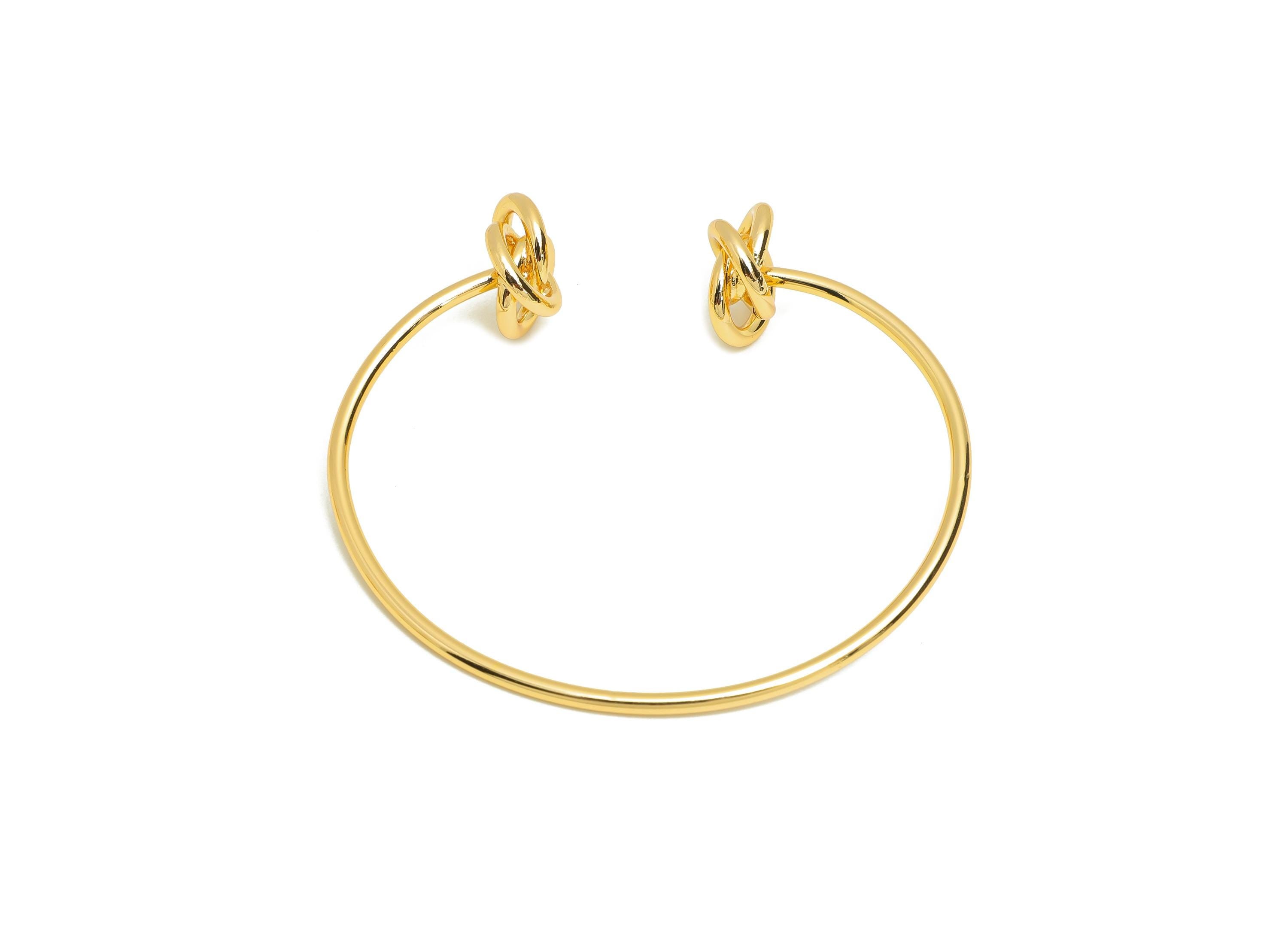 Open Cuff Bracelet - Brass Knot Cuff Bracelet For Women - Adjustable Wire Cuff Jewelry - 18K Real Gold Plated - 65x59x13mm - RGP10793 - DOMEDBAZAAR