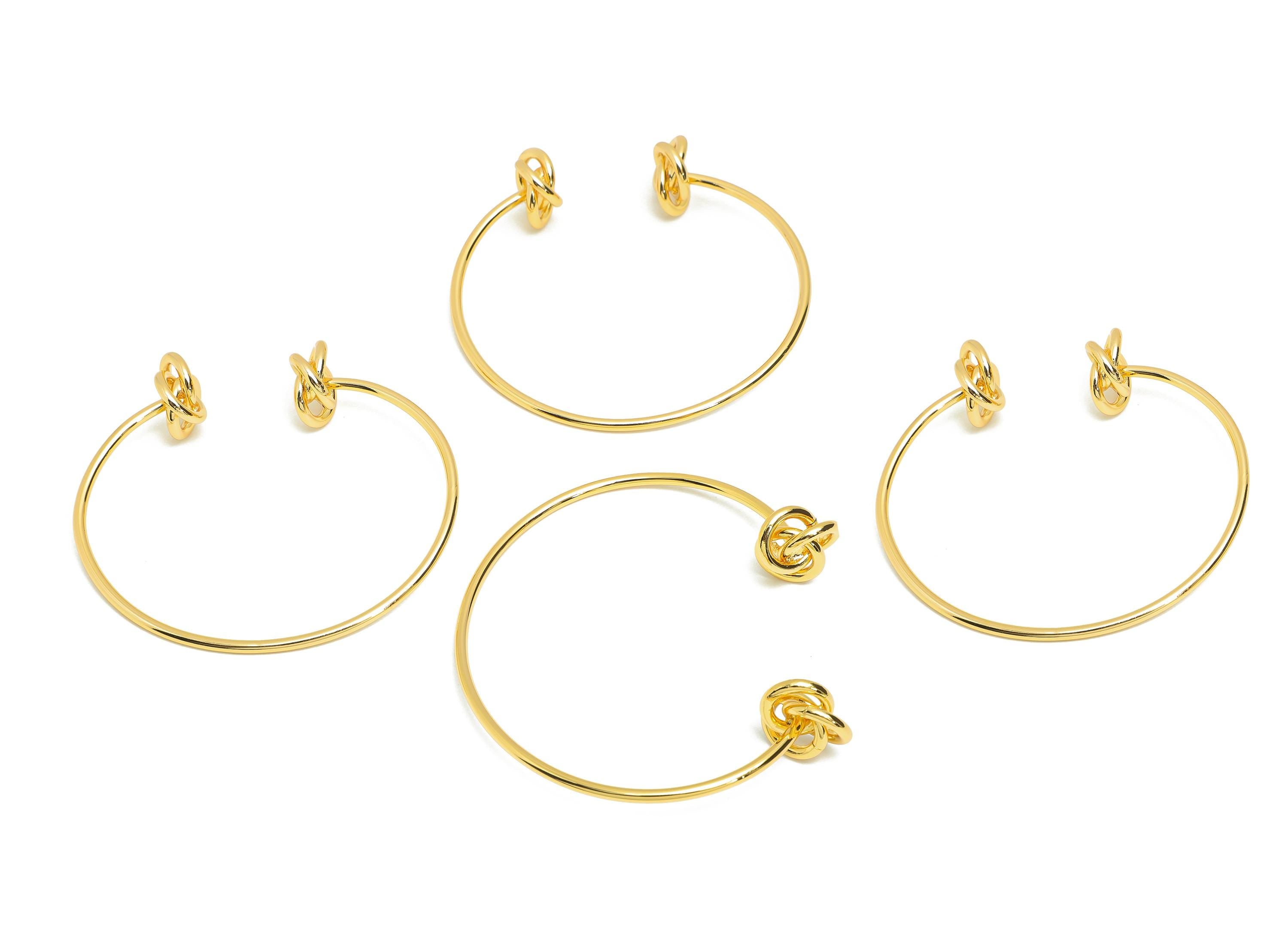 Open Cuff Bracelet - Brass Knot Cuff Bracelet For Women - Adjustable Wire Cuff Jewelry - 18K Real Gold Plated - 65x59x13mm - RGP10793 - DOMEDBAZAAR