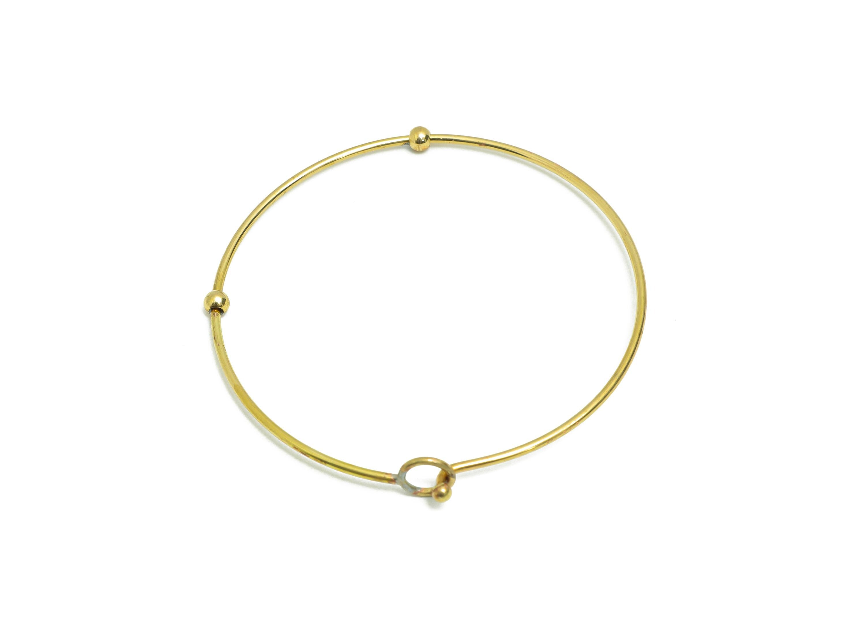 Adjustable Wire Bracelet With Beads - Raw Brass Beaded Bangle Bracelet For Women - Elegant Brass Bangle With Bead Accent - 65x65x3mm-PP11254 - DOMEDBAZAAR