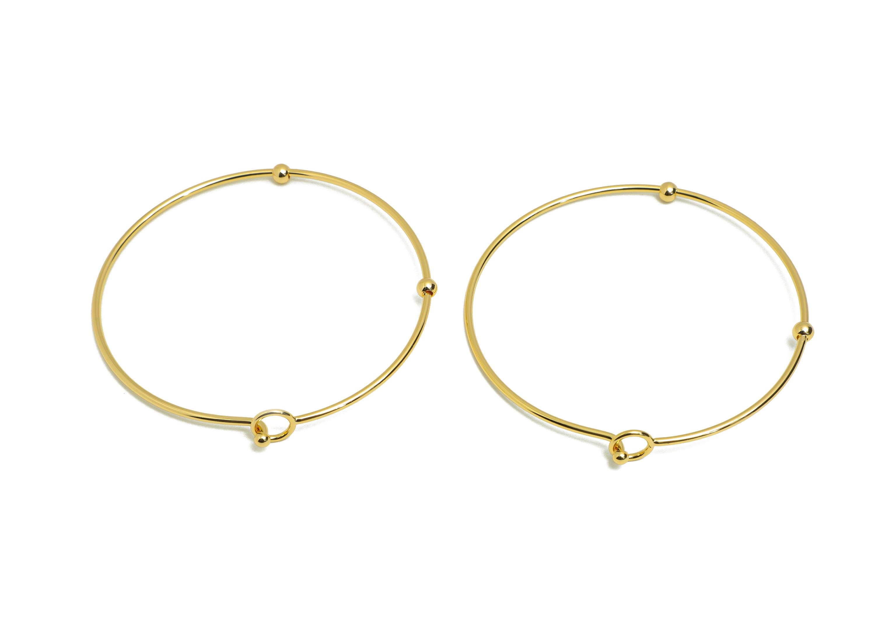 Adjustable Beads Wire Bracelet  - Brass Beaded Bangle Bracelet For Women - Elegant Brass Bangle - 18K Real Gold Plating - 65x65x3mm-RGP10822 - DOMEDBAZAAR