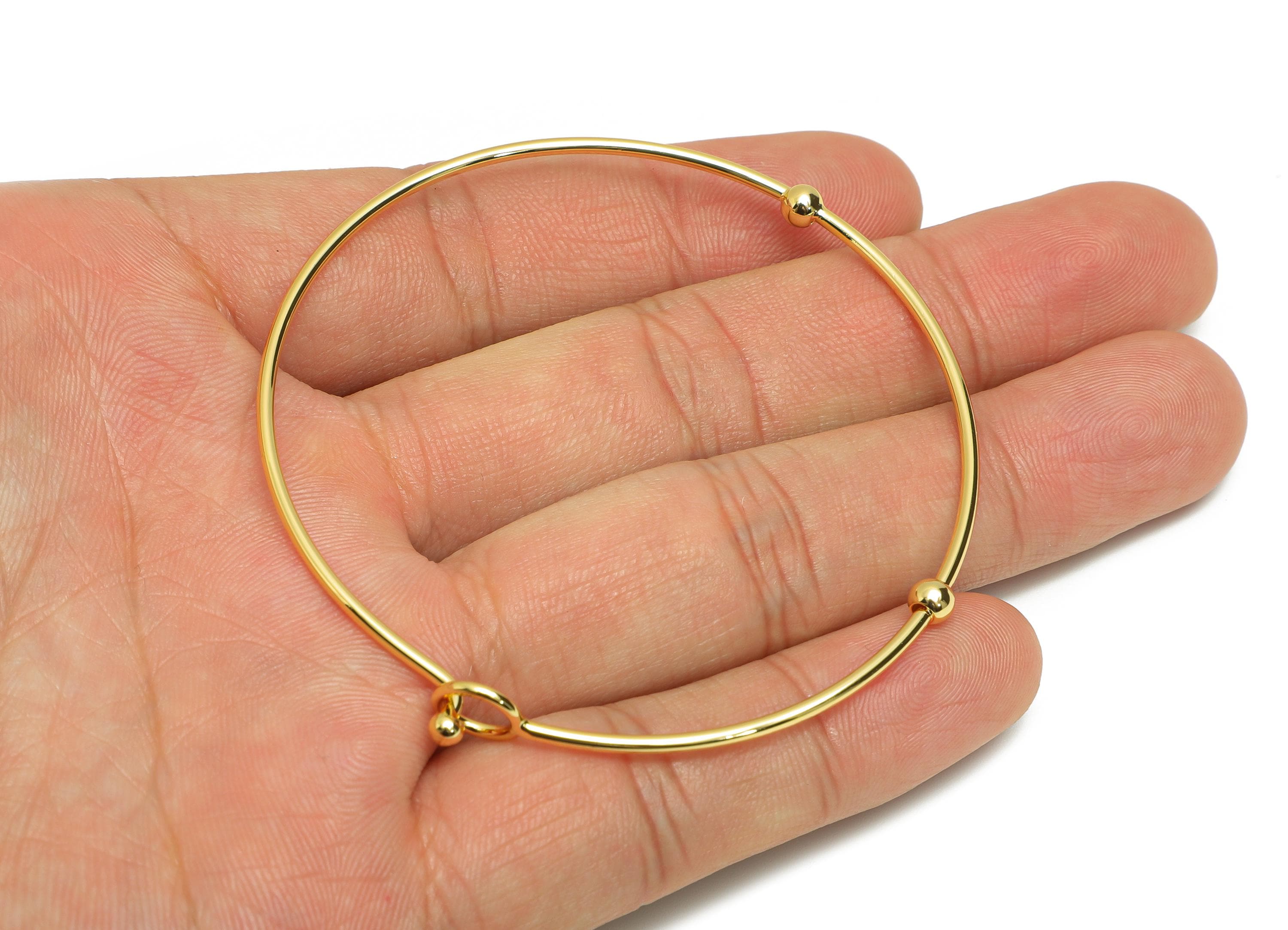 Adjustable Beads Wire Bracelet  - Brass Beaded Bangle Bracelet For Women - Elegant Brass Bangle - 18K Real Gold Plating - 65x65x3mm-RGP10822 - DOMEDBAZAAR