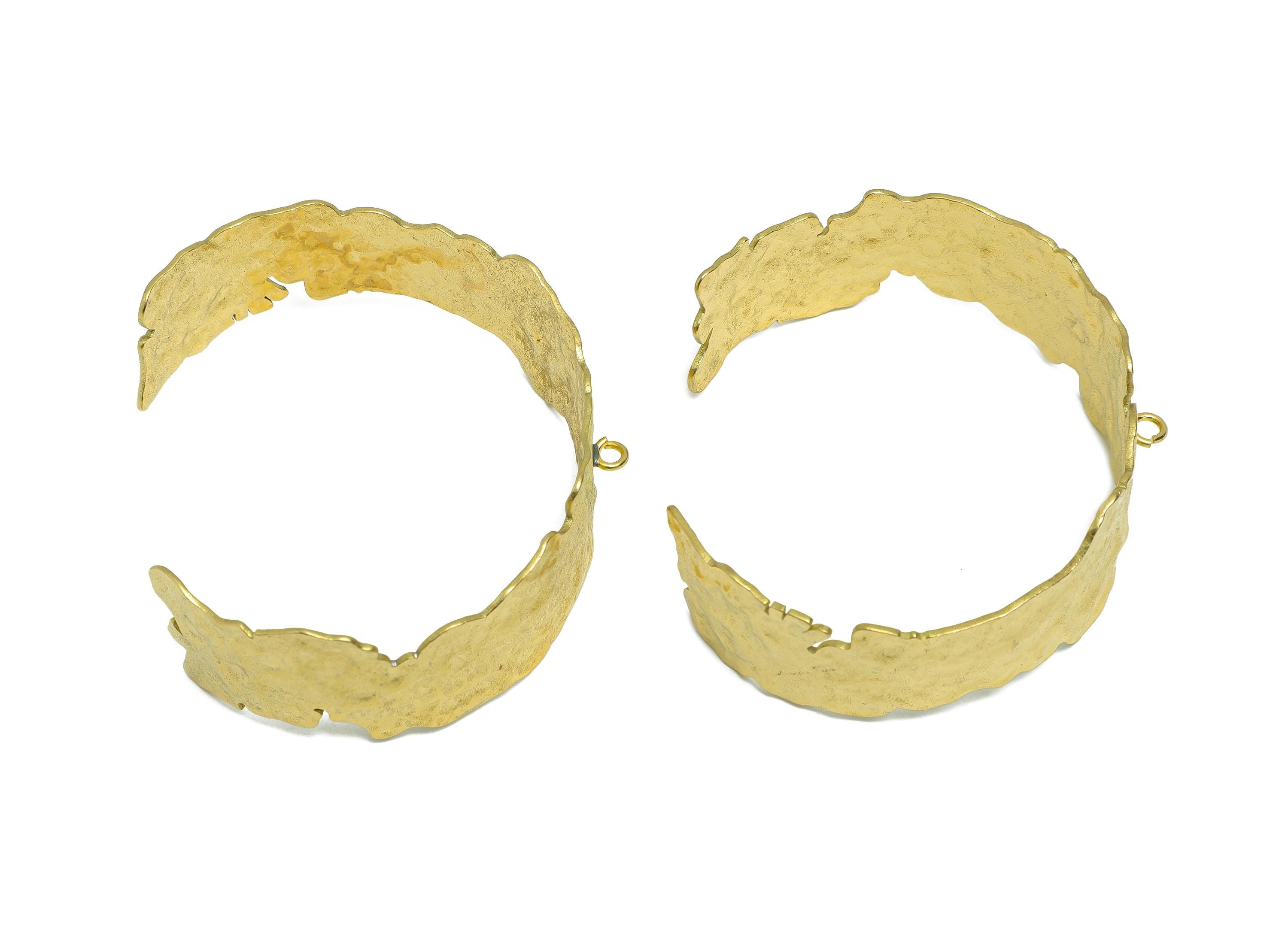 Textured Cuff Bracelet - Raw Brass Hammered Bracelet With Open Loop - Adjustable Chic Wide Bracelet - Pressed With Loop - 66x52x20mm-PP11205 - DOMEDBAZAAR