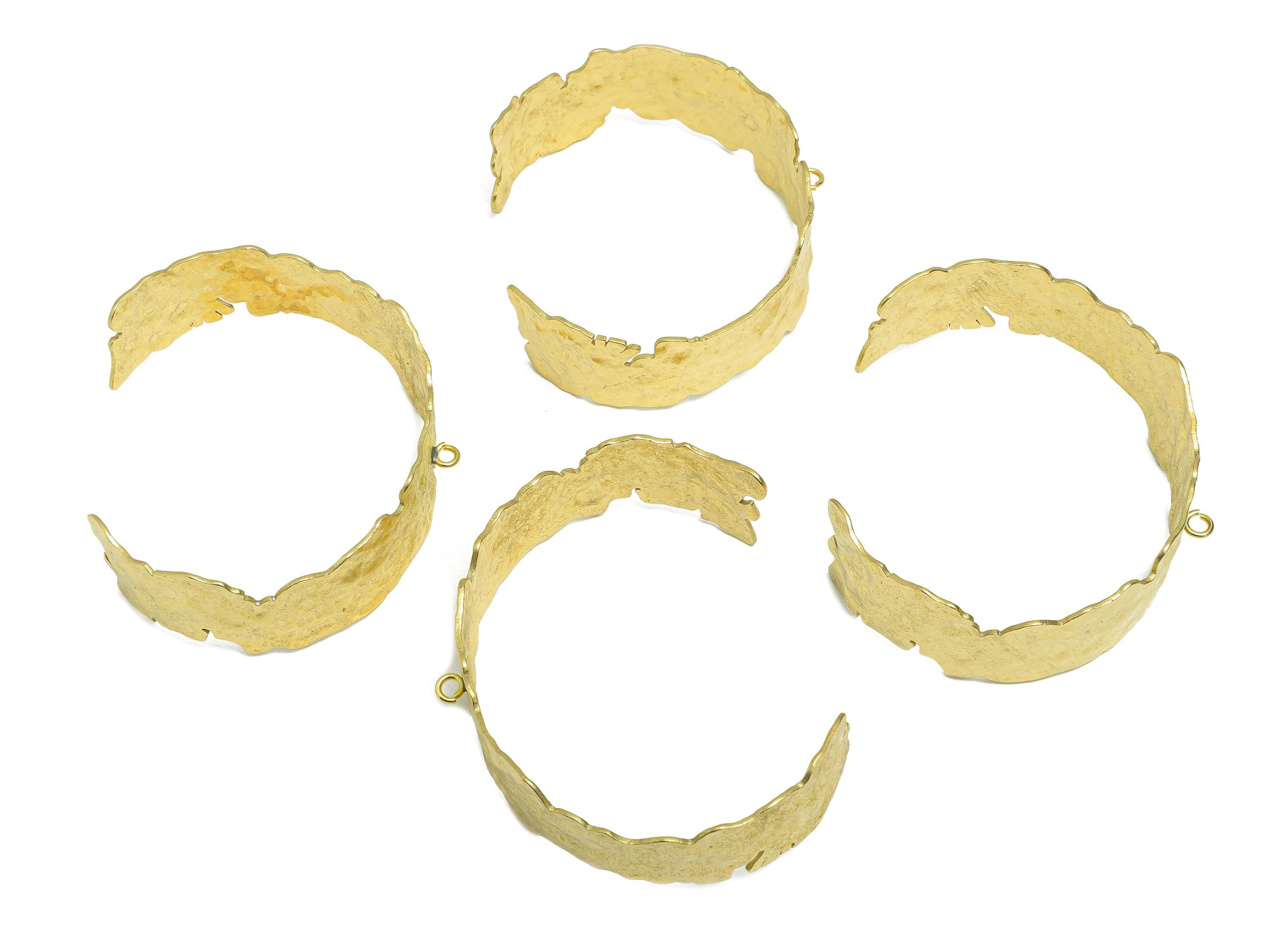 Textured Cuff Bracelet - Raw Brass Hammered Bracelet With Open Loop - Adjustable Chic Wide Bracelet - Pressed With Loop - 66x52x20mm-PP11205 - DOMEDBAZAAR