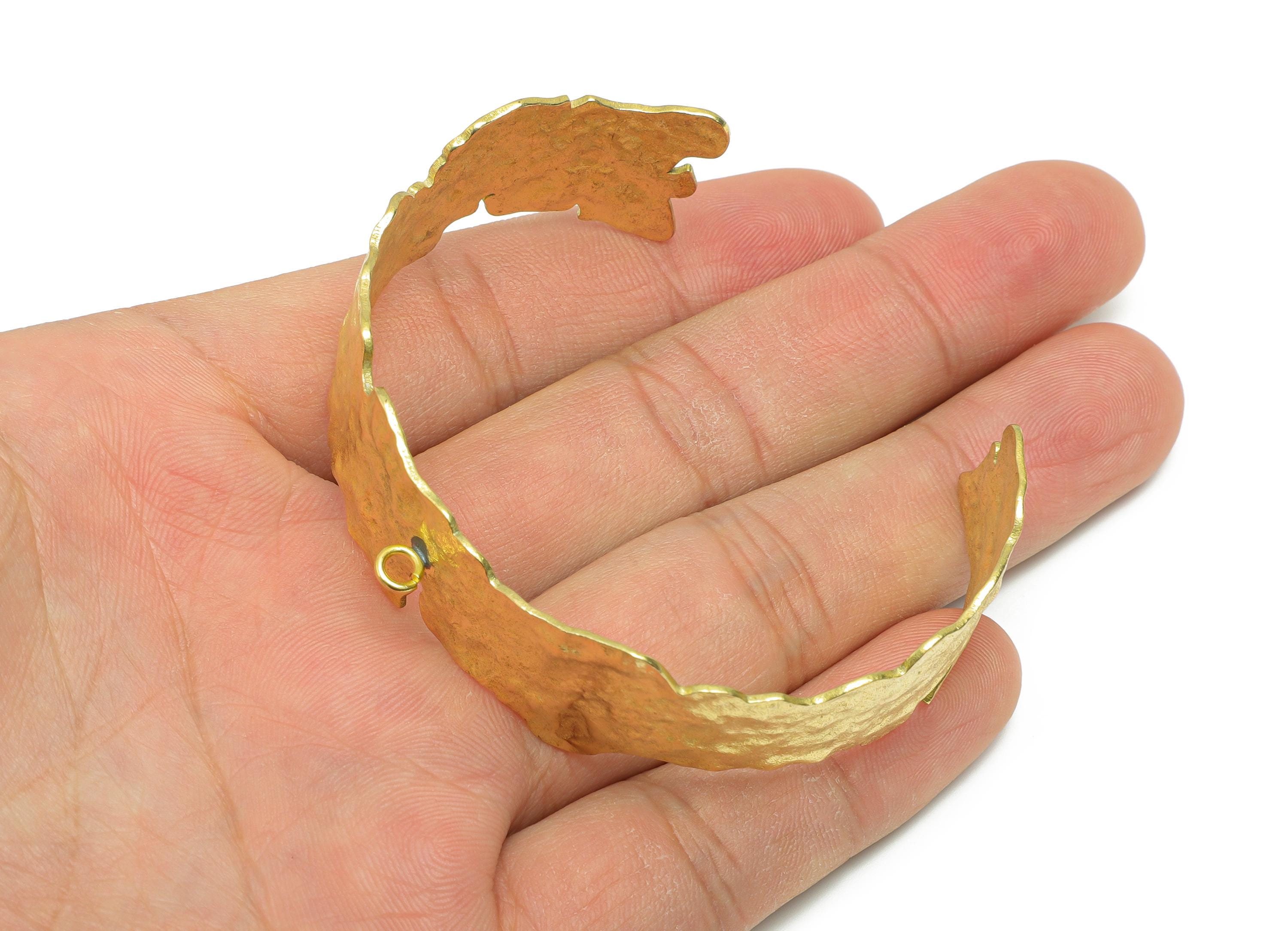 Textured Cuff Bracelet - Raw Brass Hammered Bracelet With Open Loop - Adjustable Chic Wide Bracelet - Pressed With Loop - 66x52x20mm-PP11205 - DOMEDBAZAAR