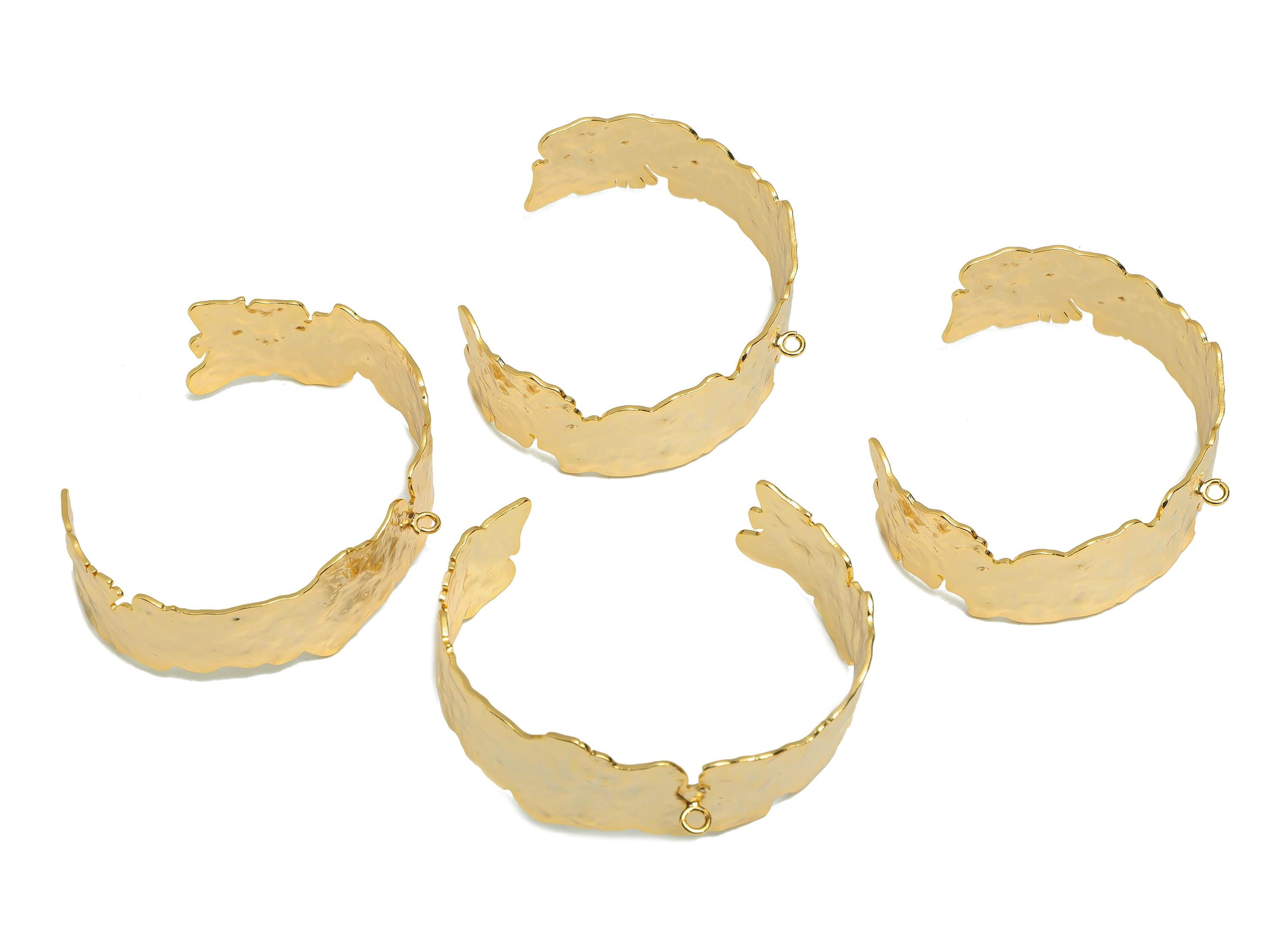 Brass Cuff Bracelet - Hammered Bracelet Pressed With Loop - Adjustable Bracelet With Open Loop - 18K Real Gold Plated -66x52x20mm-RGP10805 - DOMEDBAZAAR