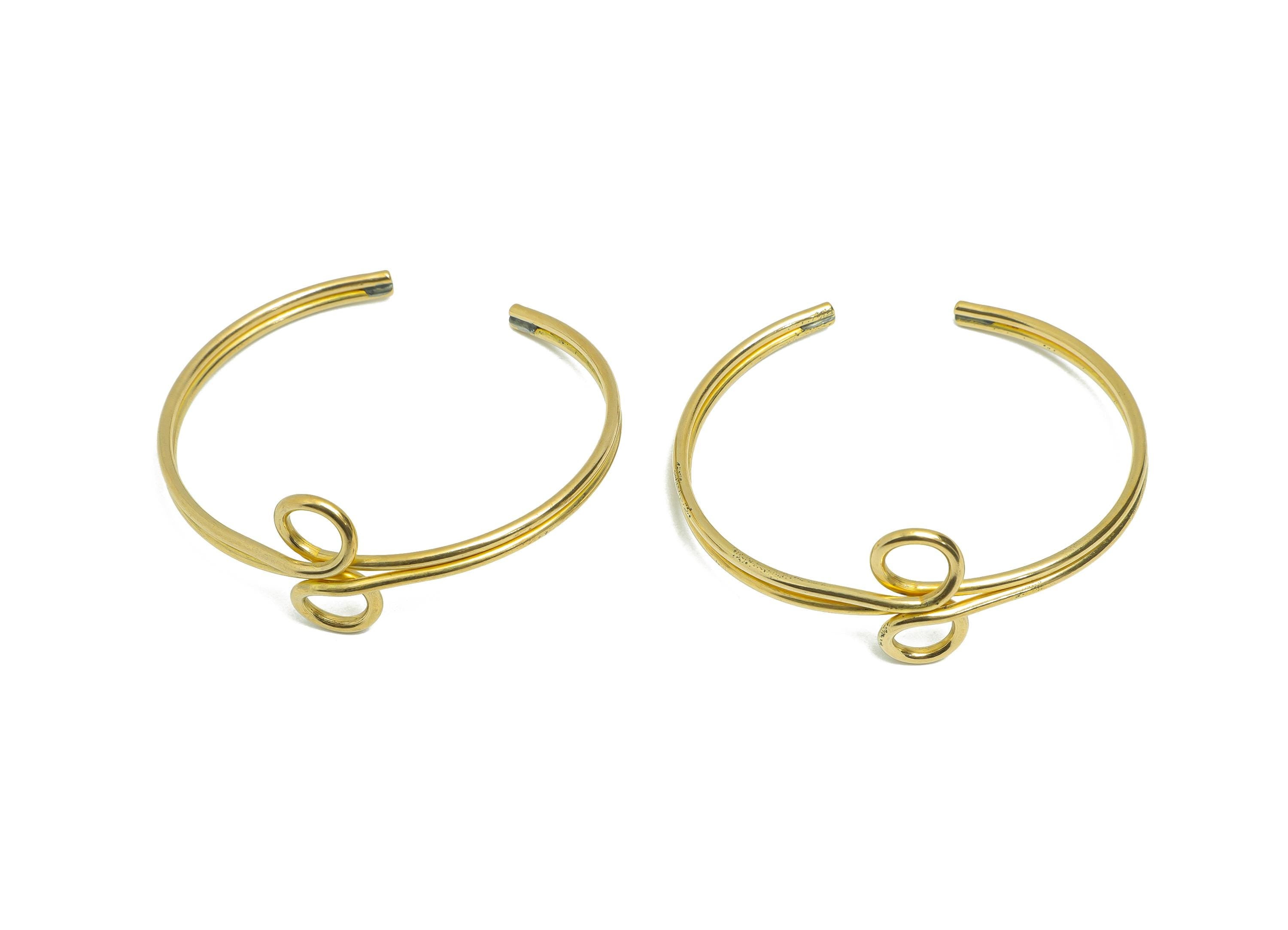 Open Cuff Bracelet - Raw Brass Wire Cuff Bracelet For Women - Adjustable Wire Cuff Jewelry - Modern Bangle Swirl Detail - 60x55x22mm-PP11204 - DOMEDBAZAAR