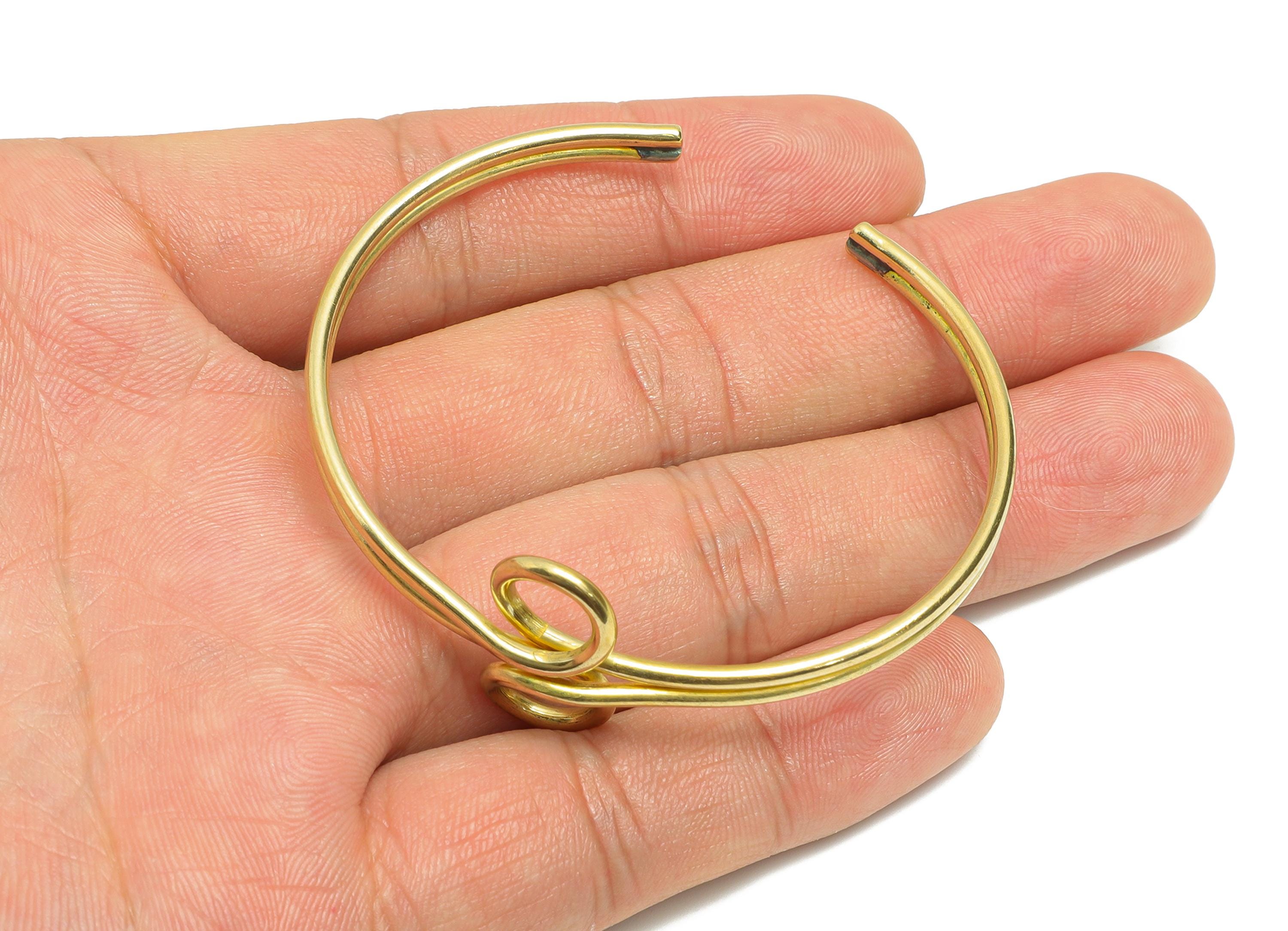 Open Cuff Bracelet - Raw Brass Wire Cuff Bracelet For Women - Adjustable Wire Cuff Jewelry - Modern Bangle Swirl Detail - 60x55x22mm-PP11204 - DOMEDBAZAAR
