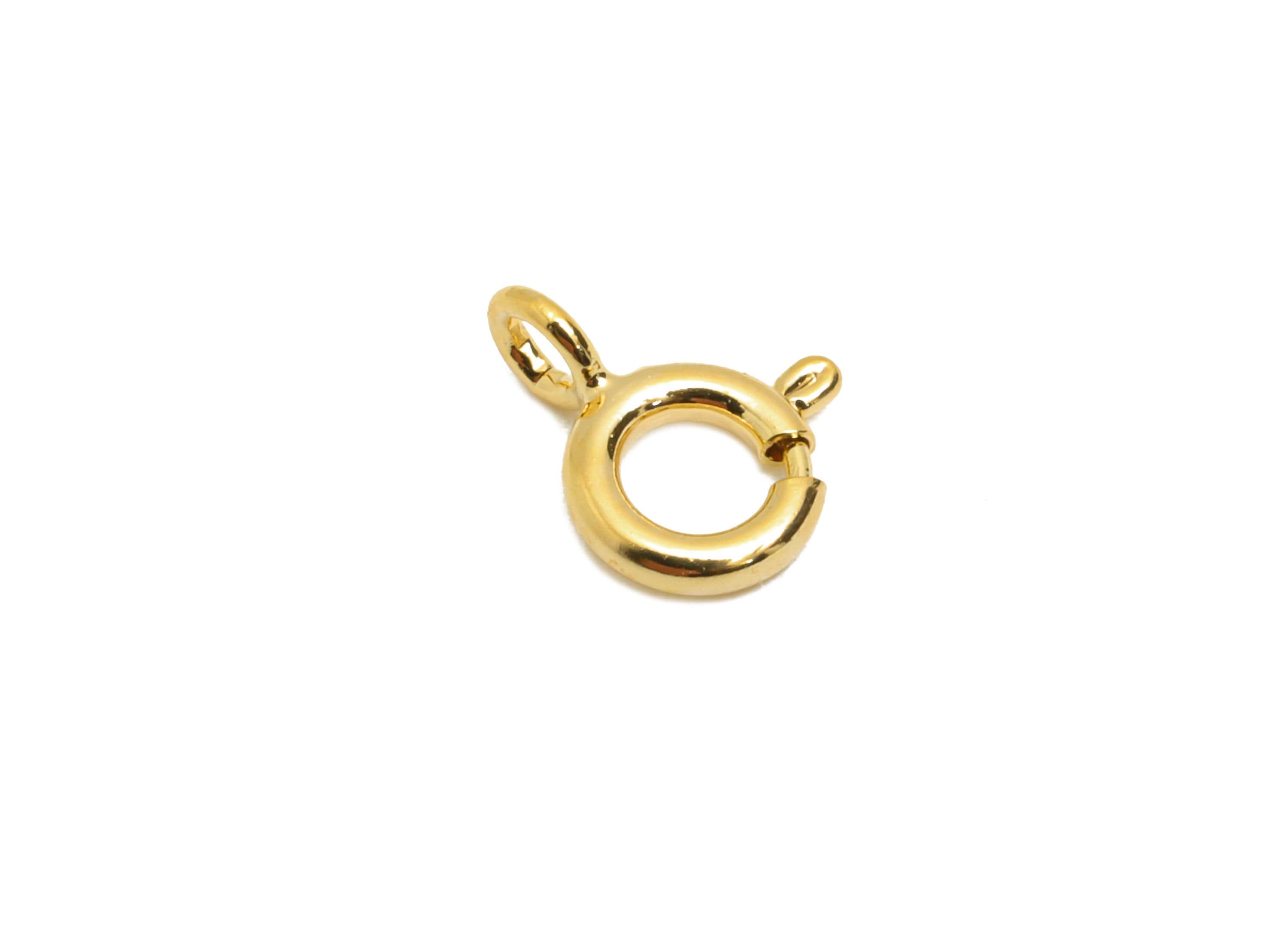 Brass Round Spring Ring Clasp - Spring Ring Clasp with Loop - Gold 8mm Circle Trigger Clasp - 18K Real Gold Plated - 8.8x6.8x1mm - RGP10424 - DOMEDBAZAAR