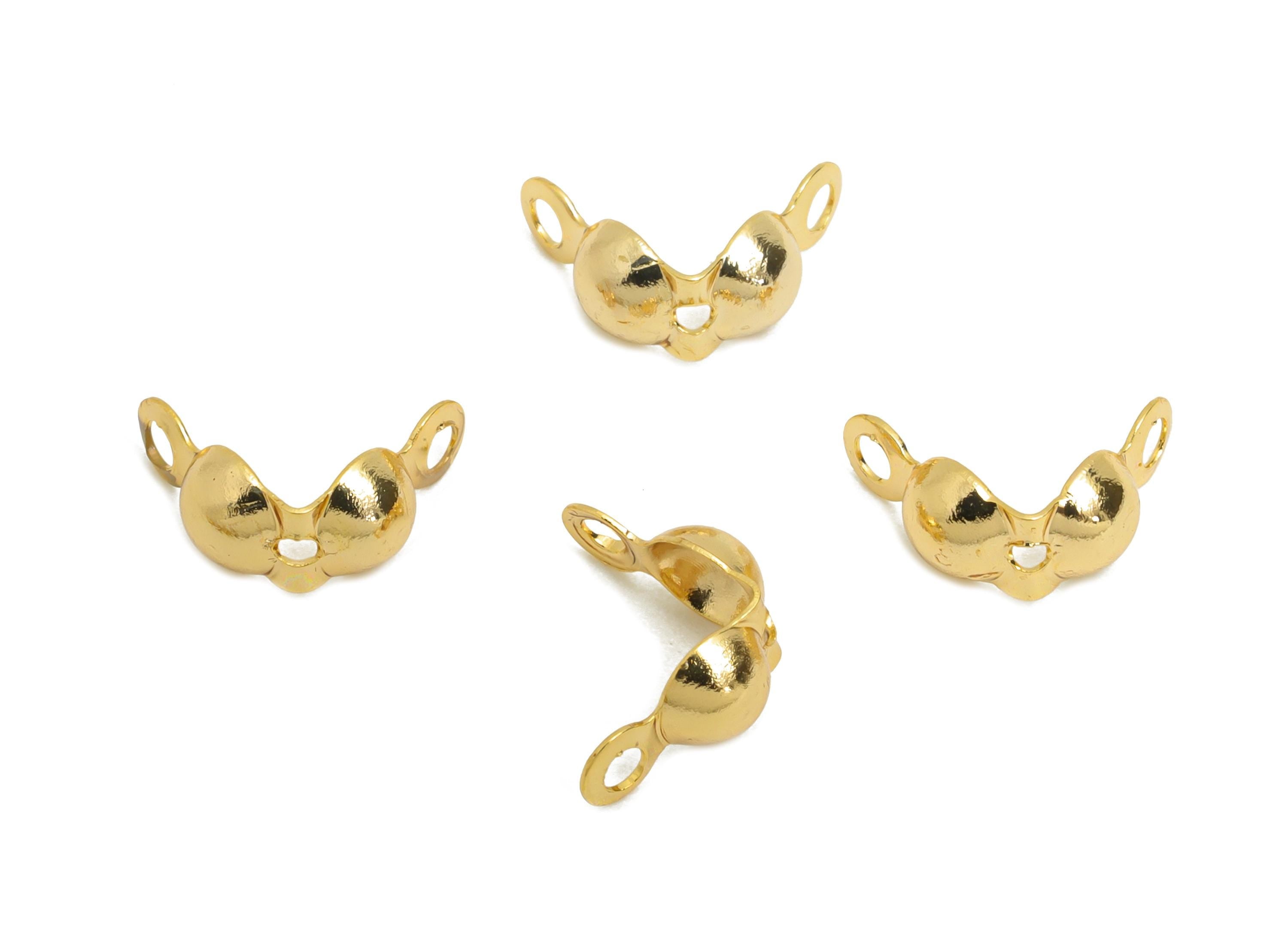 4mm Ball Chain Clasp - Gold Brass Crimp End Cap - Crimp Cover Bead - Cord Ends for Necklace Bracelet - 18K Gold Plated - 15x4x2mm - RGP10434 - DOMEDBAZAAR