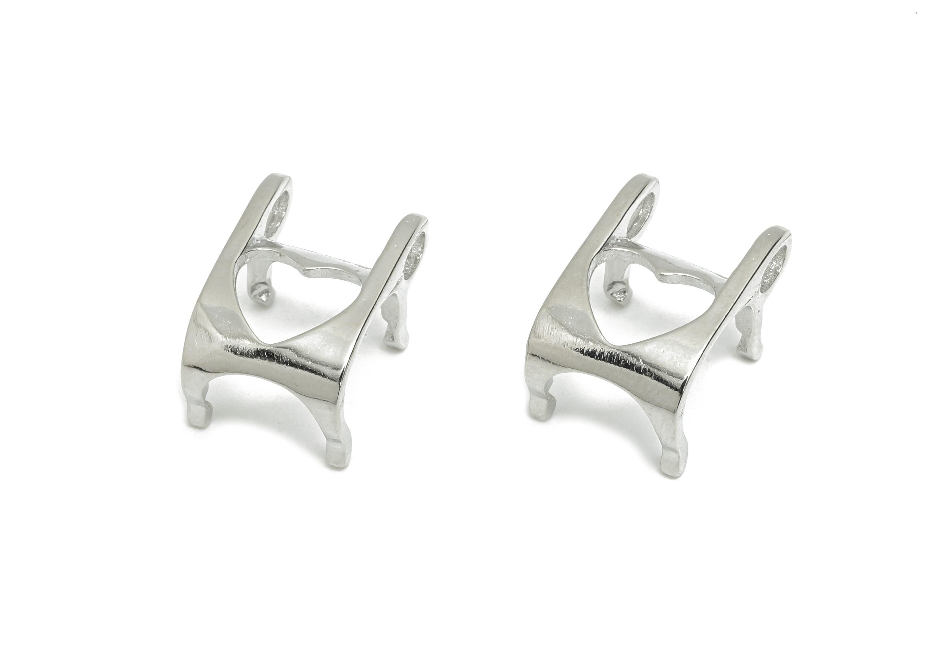 Brass Diamond Necklace Setting - Heart Necklace Pendant for Zircon - Classic Jewelry Accent - Silver Tone Plated - 14.5x9.7x7.8mm - RGP10770 - DOMEDBAZAAR