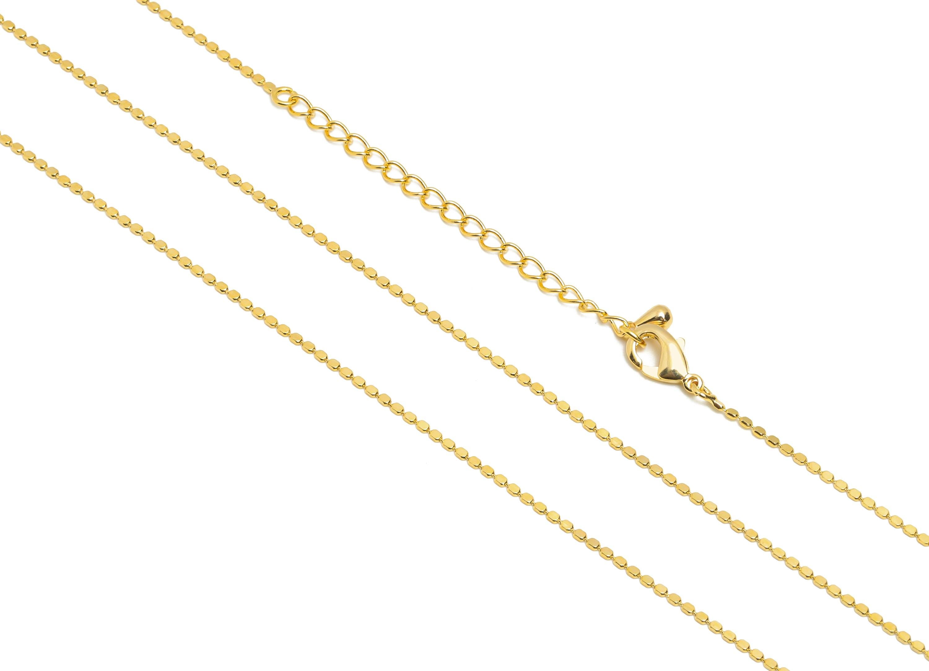 45+5cm Finished Round Chain - Pressed Round Chain - Gold Brass Hammered Round Chain - Dainty Hammered Chain - 18K Gold - 45x1x0.6mm-RGP10427 - DOMEDBAZAAR