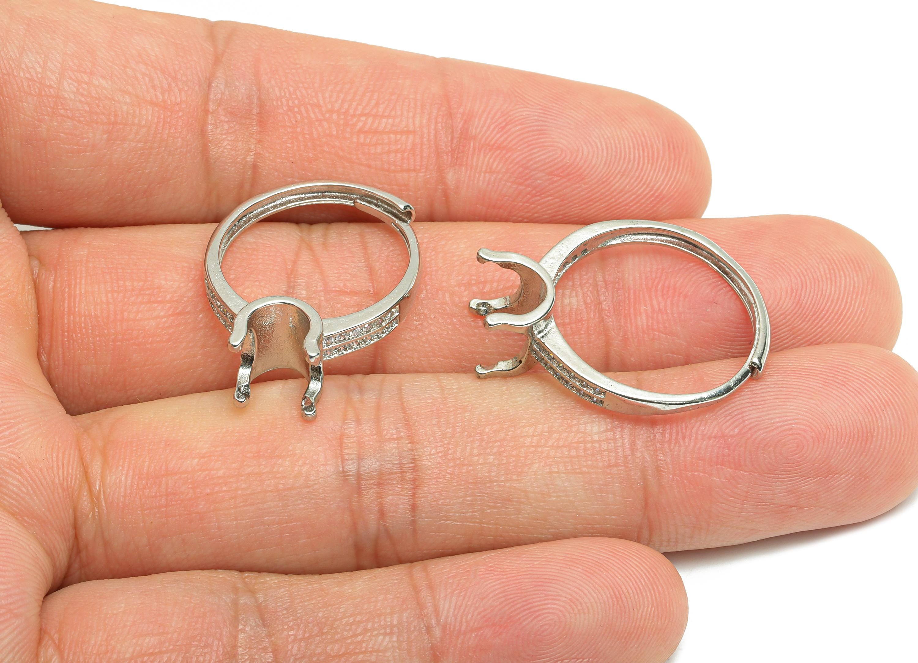 Prong Setting Ring For Gemstones - Adjustable Zircon Ring Base For DIY Jewelry - Silver Tone Plating - Classic Solitaire Ring - RGP10772 - DOMEDBAZAAR