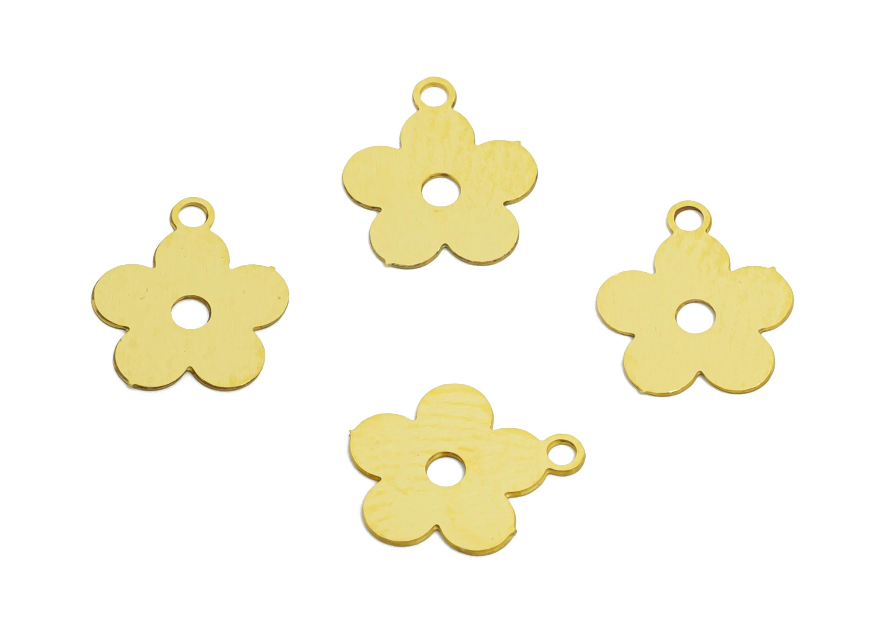0.3mm Brass Flower Tag - Extender Chain Ends - Chain Extension Ends - Raw Brass Botanical Flower Tag - Jewelry DIY - 8.7x7.5x0.3mm - JJC5099 - DOMEDBAZAAR