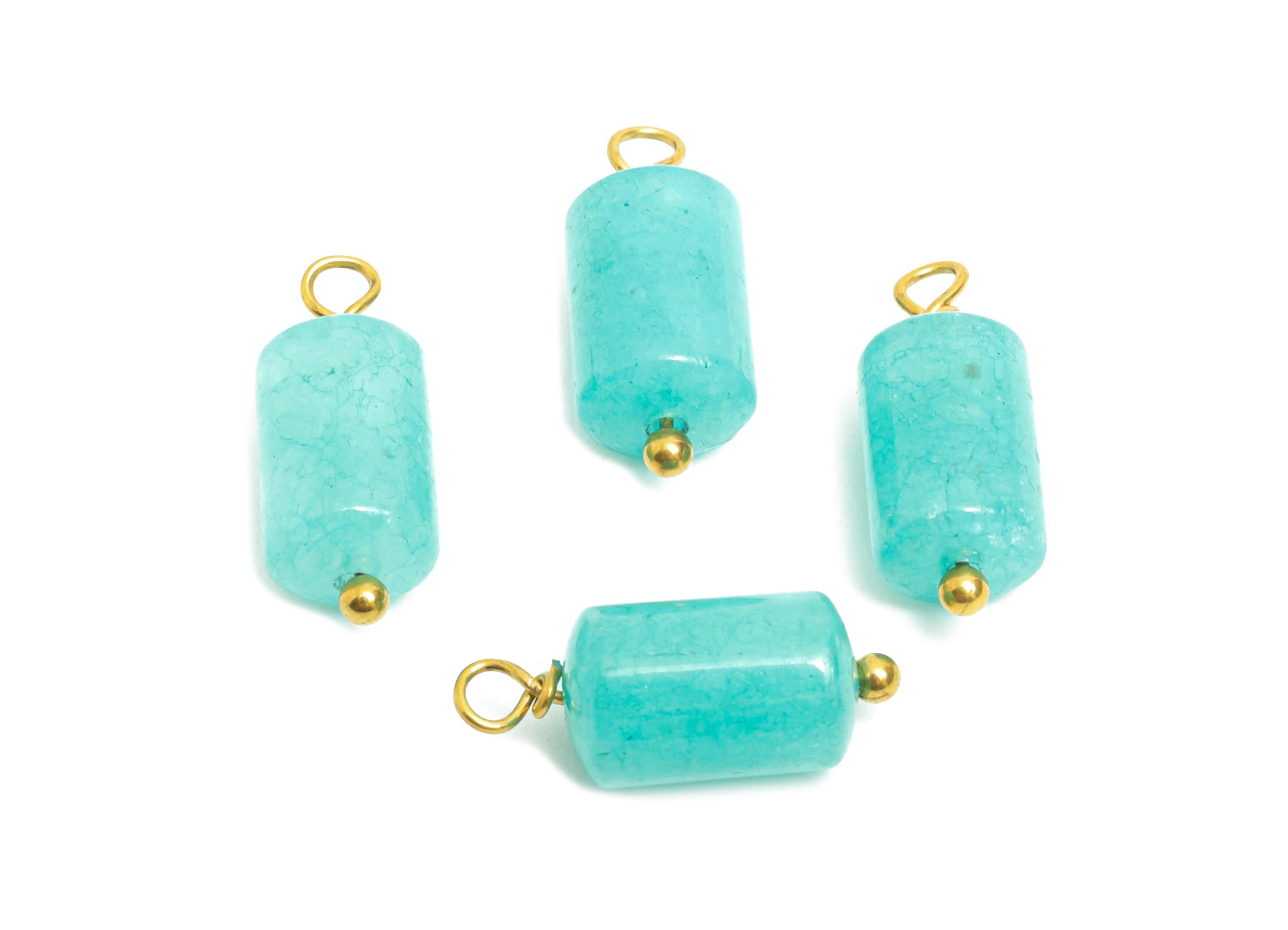 Amazonite Natural Stone Charms - Steel Amazonite Barrel Pendant - Natural Stone Jewelry - 18K Gold Vacuum Plated - 15.7x6.2x6.2mm - NS3012 - DOMEDBAZAAR