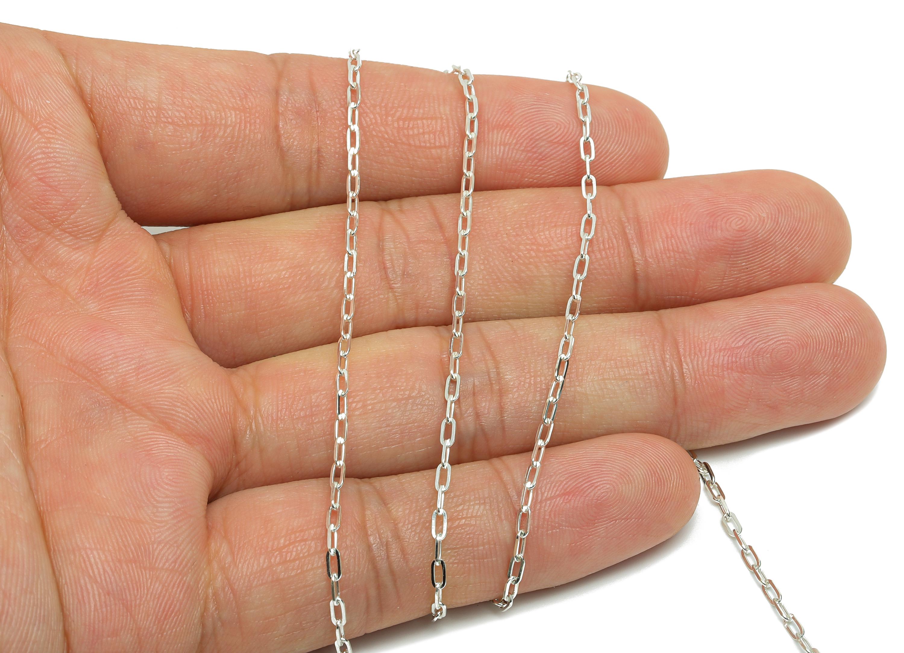 925 Sterling Silver Cable Chain - High-Quality Flat Cable Chain For Crafting - Classic Silver Link Chain For Bracelets  - 3x1x0.4mm-RGP10780 - DOMEDBAZAAR