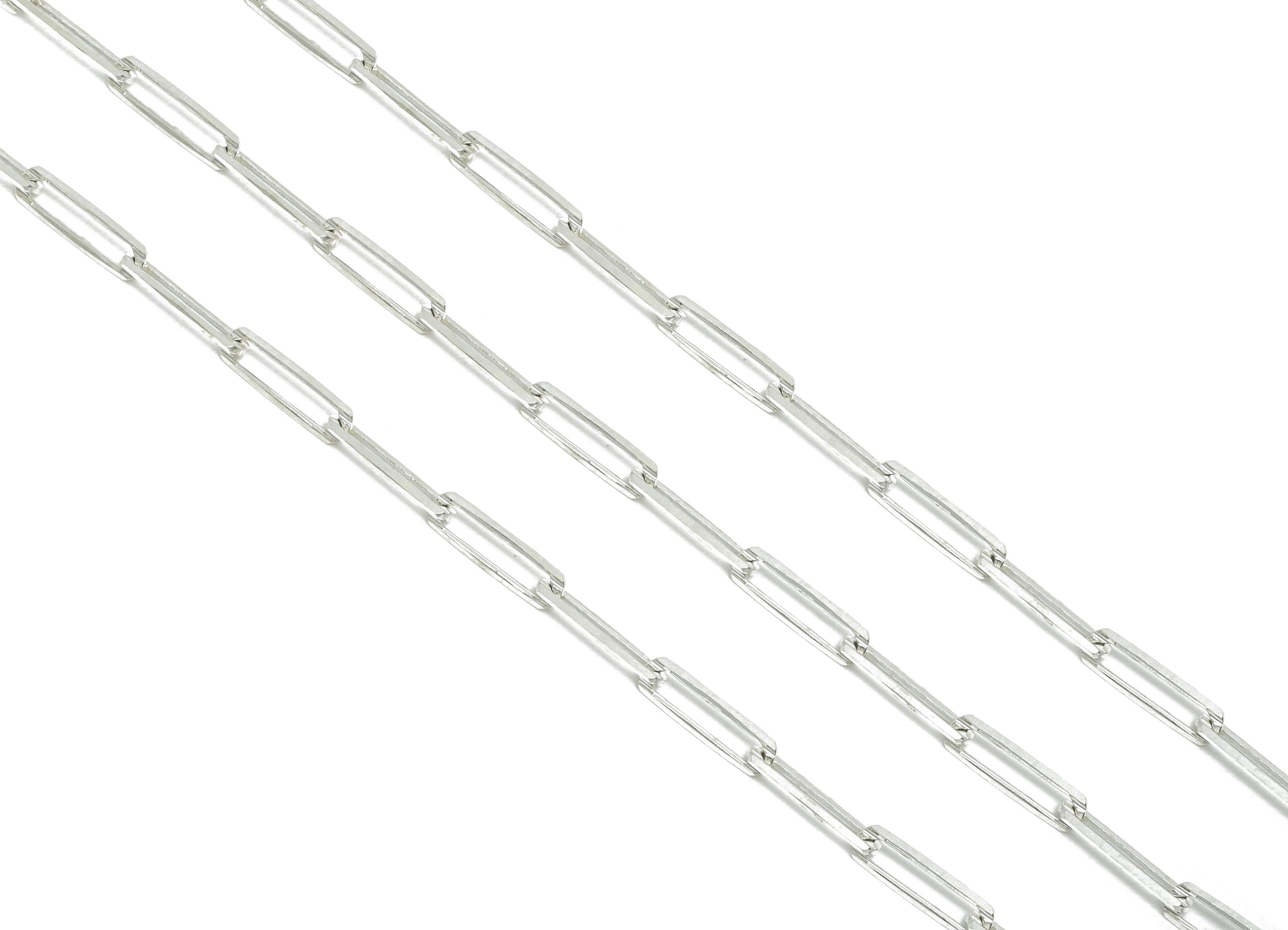 925 Sterling Silver Faceted Rectangle Chain - Oval Rectangle Cable Chain - Paper Clip Link Chain - Lightweight Chain - 11x3x0.8mm - RGP10783 - DOMEDBAZAAR