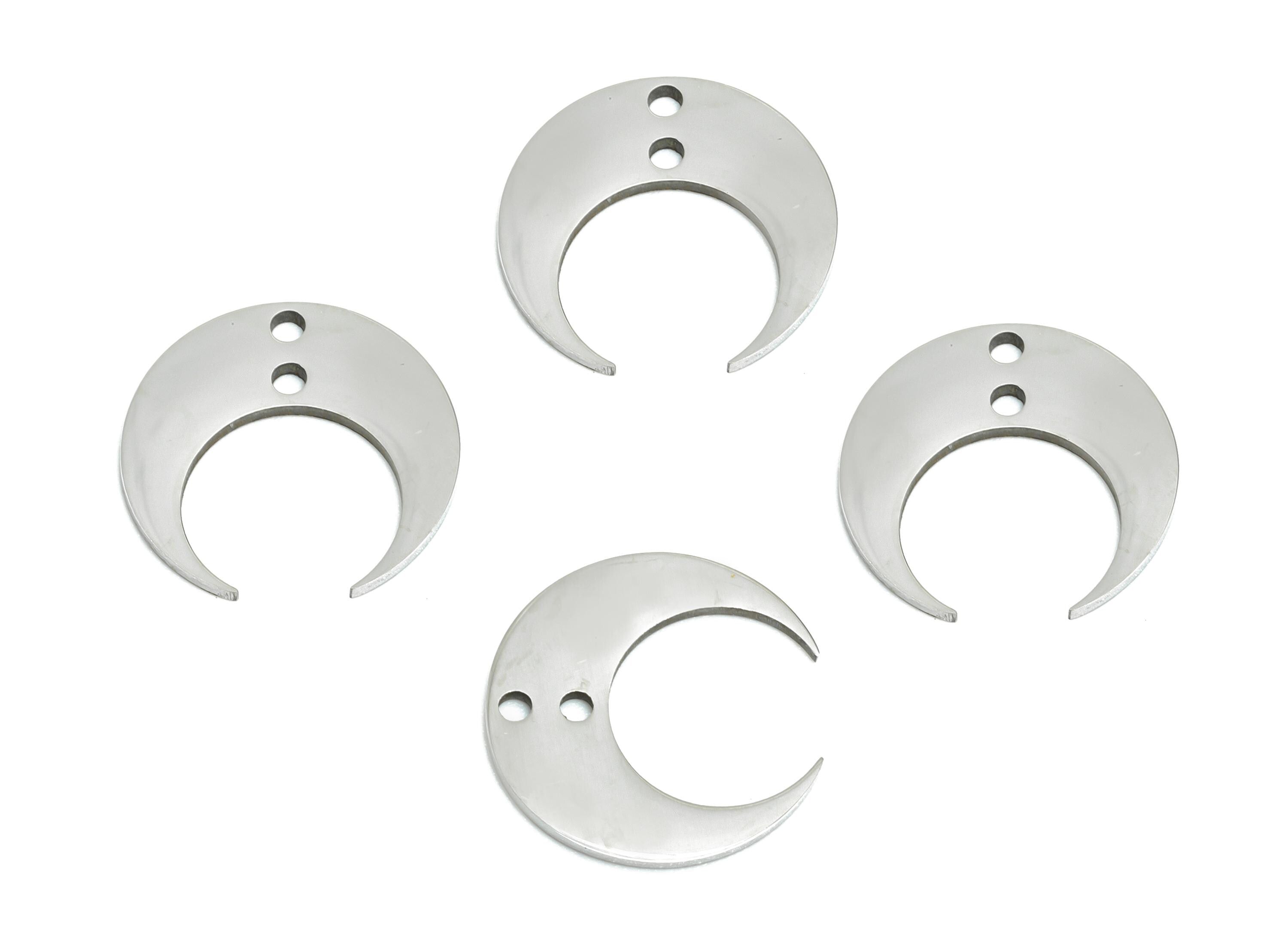 Steel Crescent Connector - Steel Horned Moon Pendant - Celestial Jewelry Supply - Double Hole Crescent Connector - 13x13.6x0.98mm - SS2648 - DOMEDBAZAAR