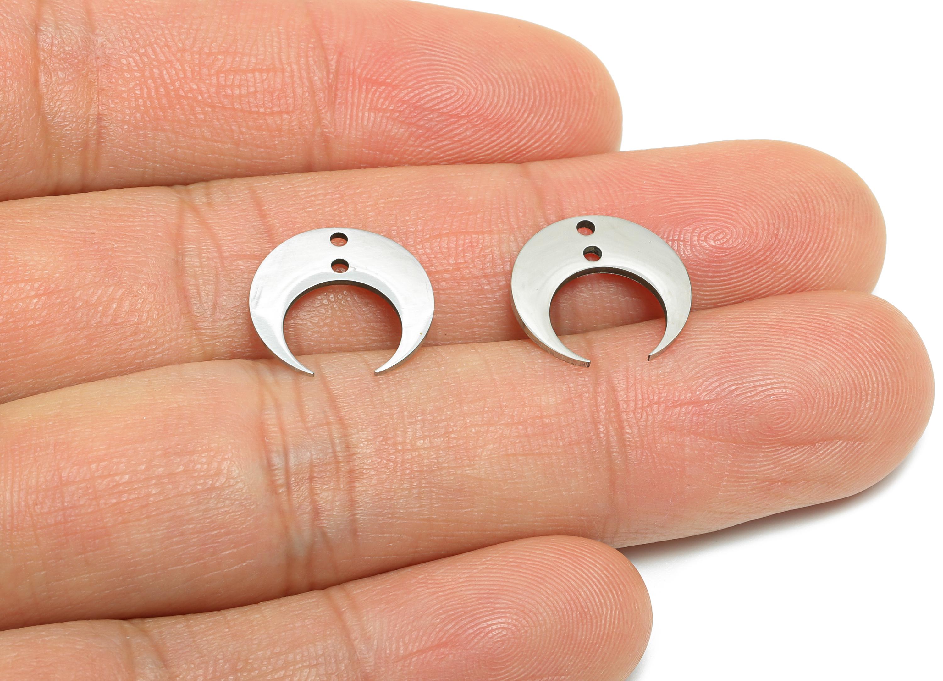 Steel Crescent Connector - Steel Horned Moon Pendant - Celestial Jewelry Supply - Double Hole Crescent Connector - 13x13.6x0.98mm - SS2648 - DOMEDBAZAAR