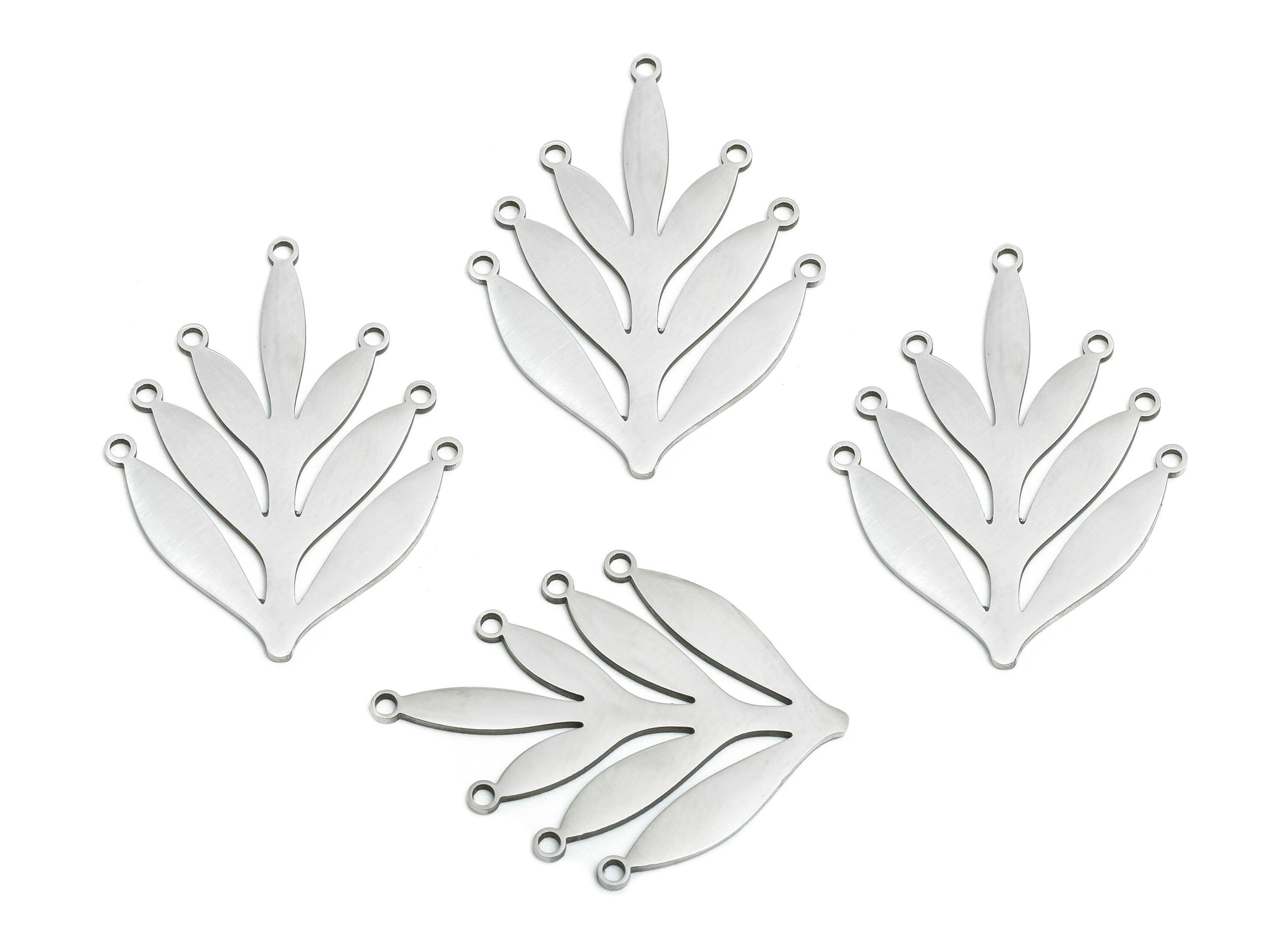Leaf Pendant Connector - Steel Boho Botanical Jewelry Supply - Fern Leaf Charm - Geometric Leaf Dangle Charm - 30x22.94x0.98mm - SS2631 - DOMEDBAZAAR