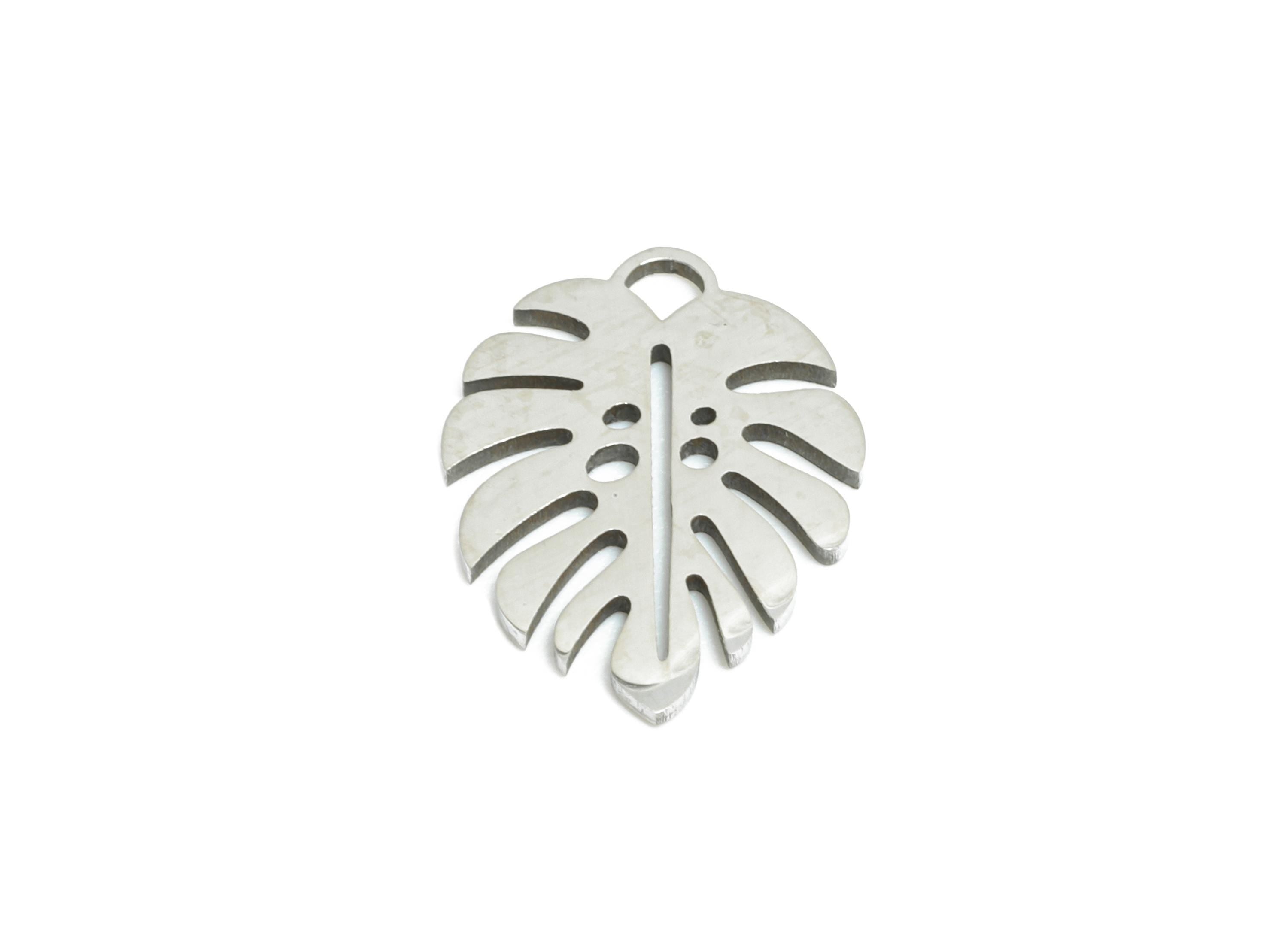 Monstera Leaf Pendant - Steel Tropical Leaf Jewelry  - Botanical Jewelry Supply - Steel Boho Charm - Nature Jewelry - 14x10x0.98mm - SS2650 - DOMEDBAZAAR