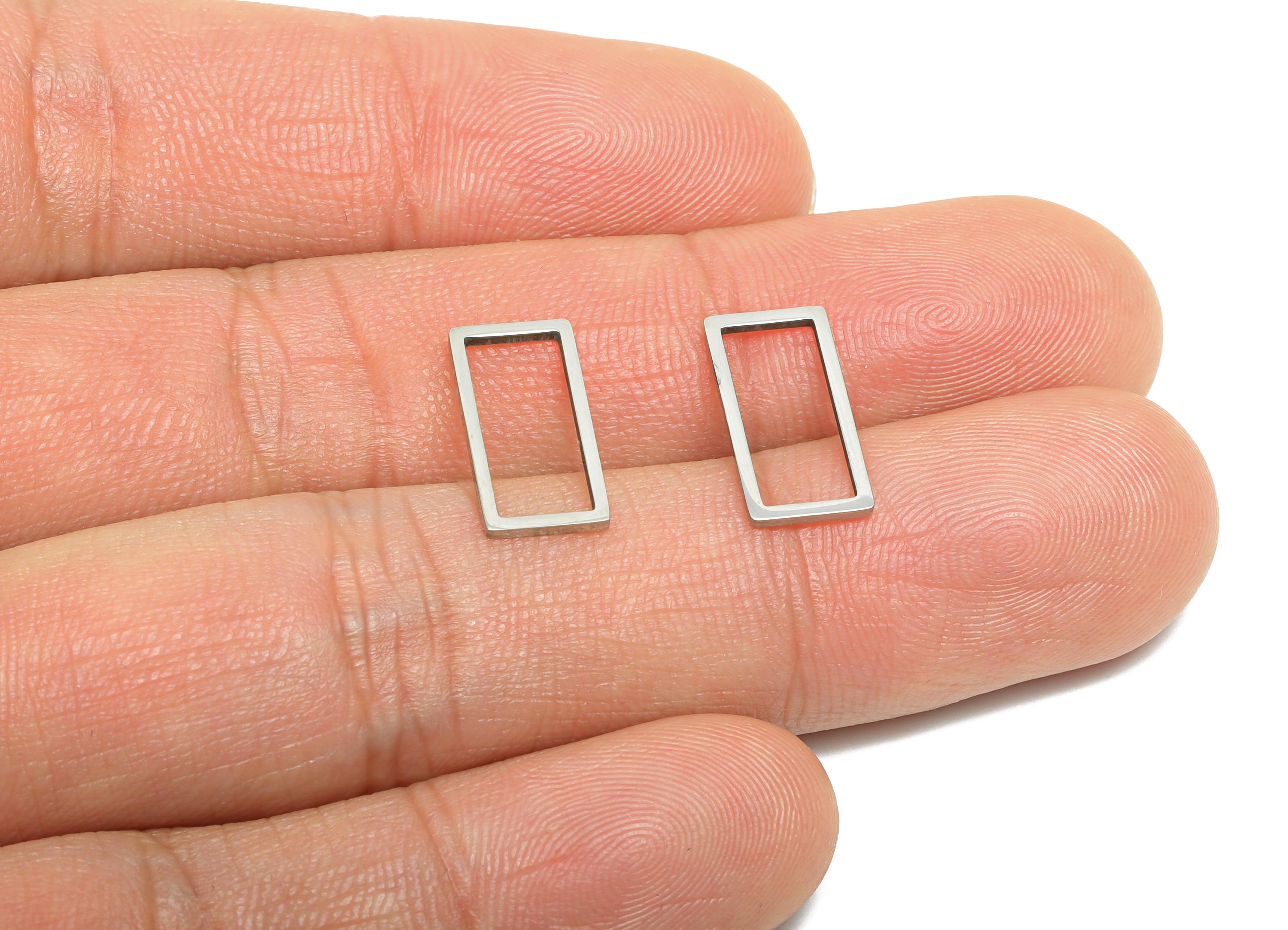 14mm Steel Rectangle Ring Earring Charm - Geometric Jewelry Connector for DIY Making - Hollow Metal DIY Jewelry - 14.8x7.36x0.8mm - SS2687 - DOMEDBAZAAR