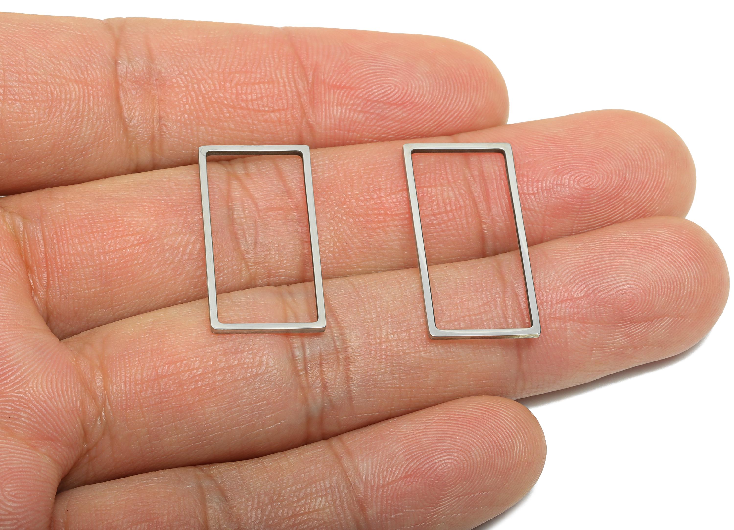 25mm Steel Rectangle Ring Earring Charm - Geometric Jewelry Connector for DIY Making - Hollow Metal DIY Jewelry - 25.7x12.7x0.8mm - SS2685 - DOMEDBAZAAR