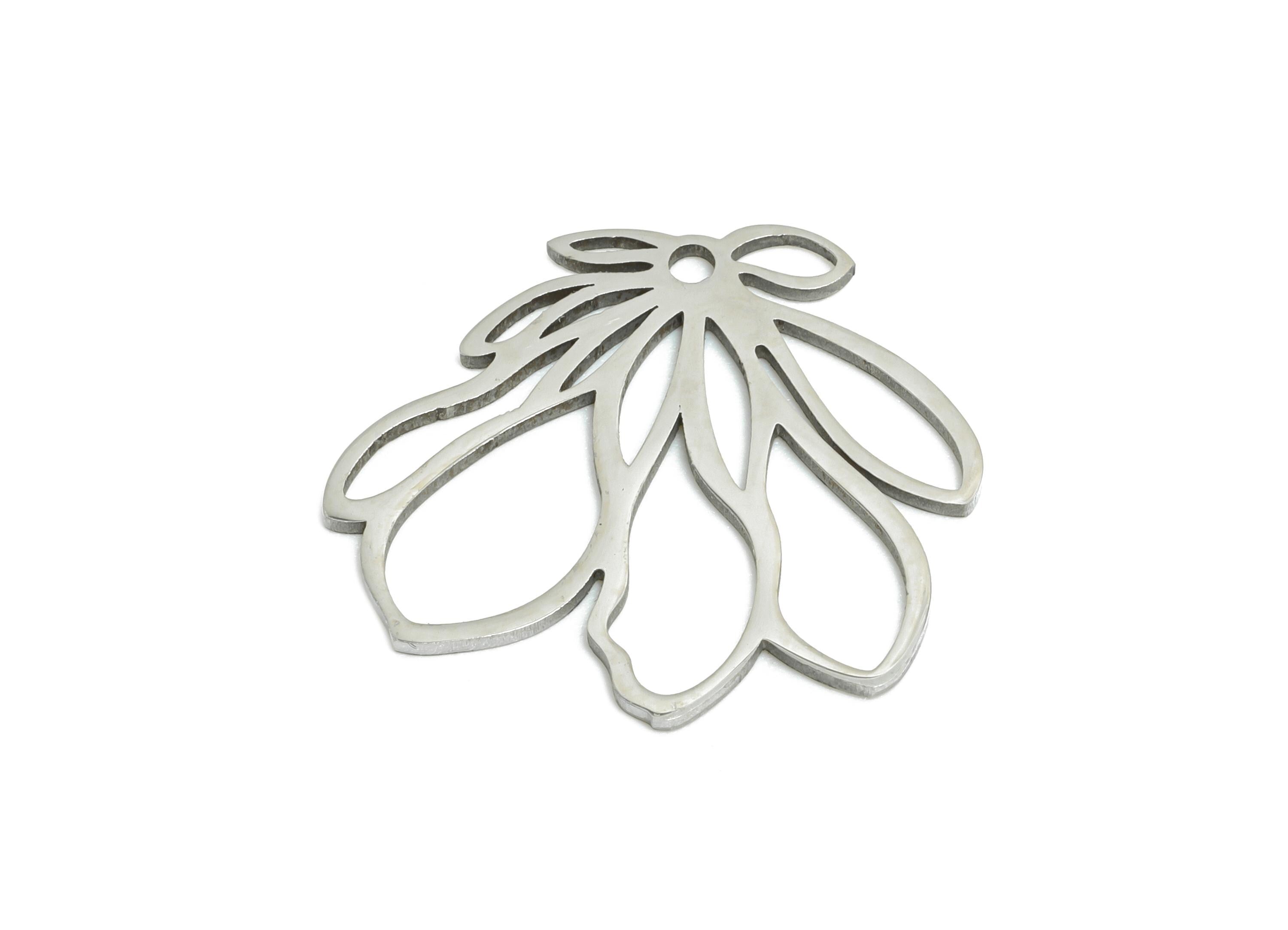 Steel Floral Pendant - Steel Artisan Boho Jewelry - Botanical Jewelry Supply - Stainless Steel Charm - Nature Jewelry - 17.8x20x1mm - SS2632