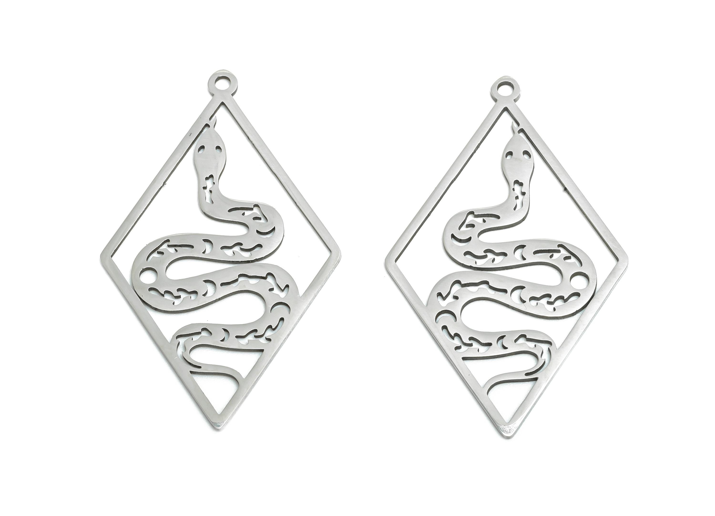 Mystical Snake Charm - Stainless Steel Boho Serpent Amulet - Occult Snake Necklace - DIY Necklace Making Supplies - 41x25x0.98mm - SS2644
