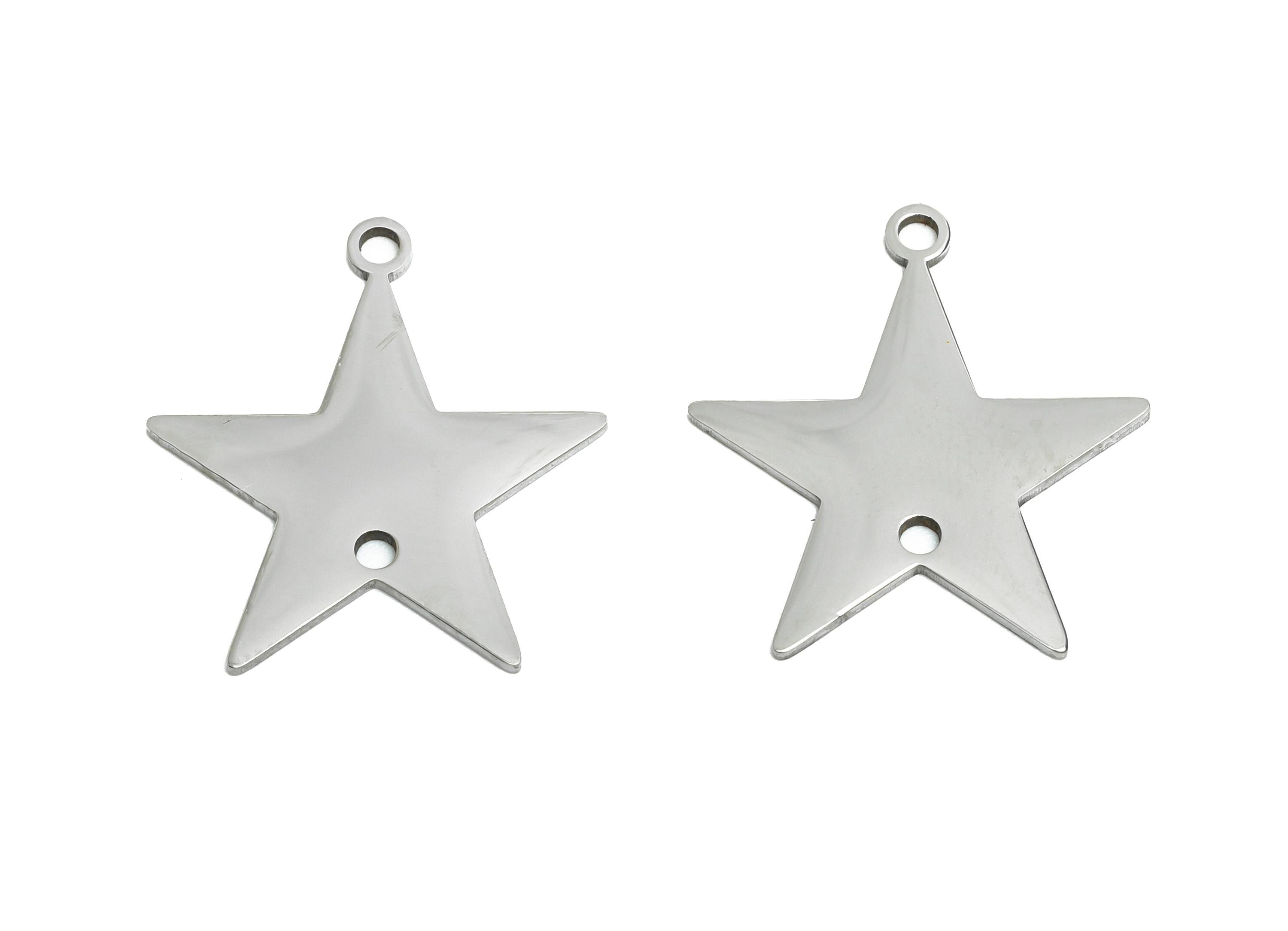 Stainless Steel Star Charm - Celestial Star Pendant - Five-Pointed Star Necklace Charm - Magical Star Jewelry Making - 21x19x0.98mm - SS2638