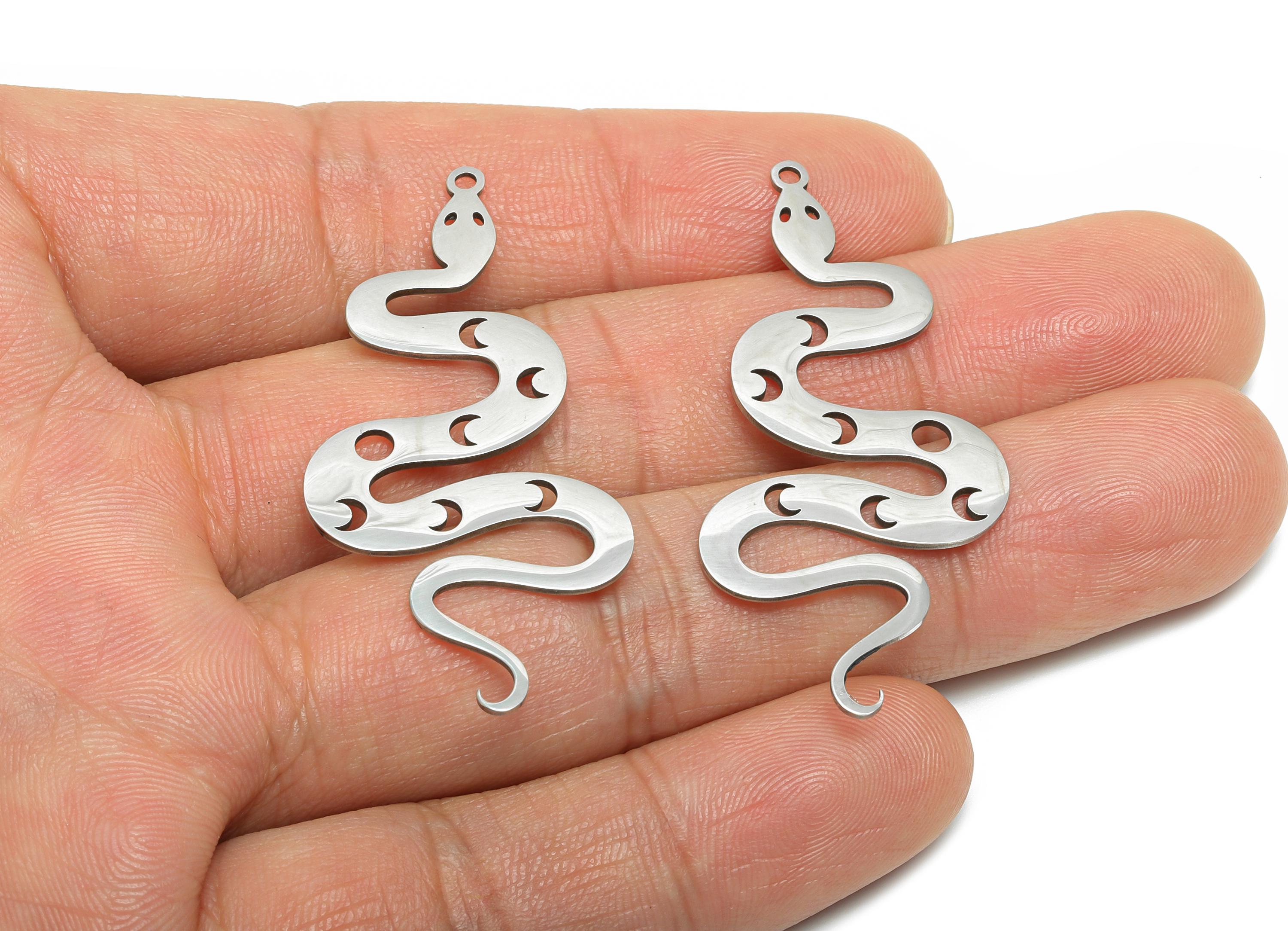 Moon Phase Snake Pendant - Stainless Steel Serpent Amulet - Mystical Serpent Jewelry - DIY Necklace Making - 48.35x21x0.98mm - SS2620 - DOMEDBAZAAR
