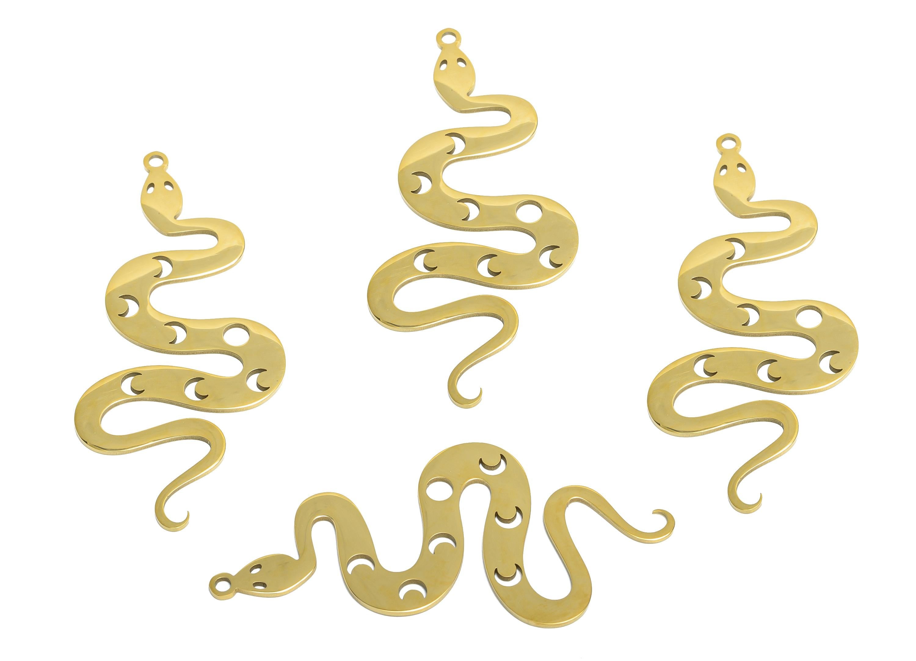 Moon Phase Snake Pendant - Stainless Steel Serpent Amulet - Mystical Serpent Jewelry - 18K Real Vacuum Plated - 48.35x21x0.98mm - SS2620G - DOMEDBAZAAR