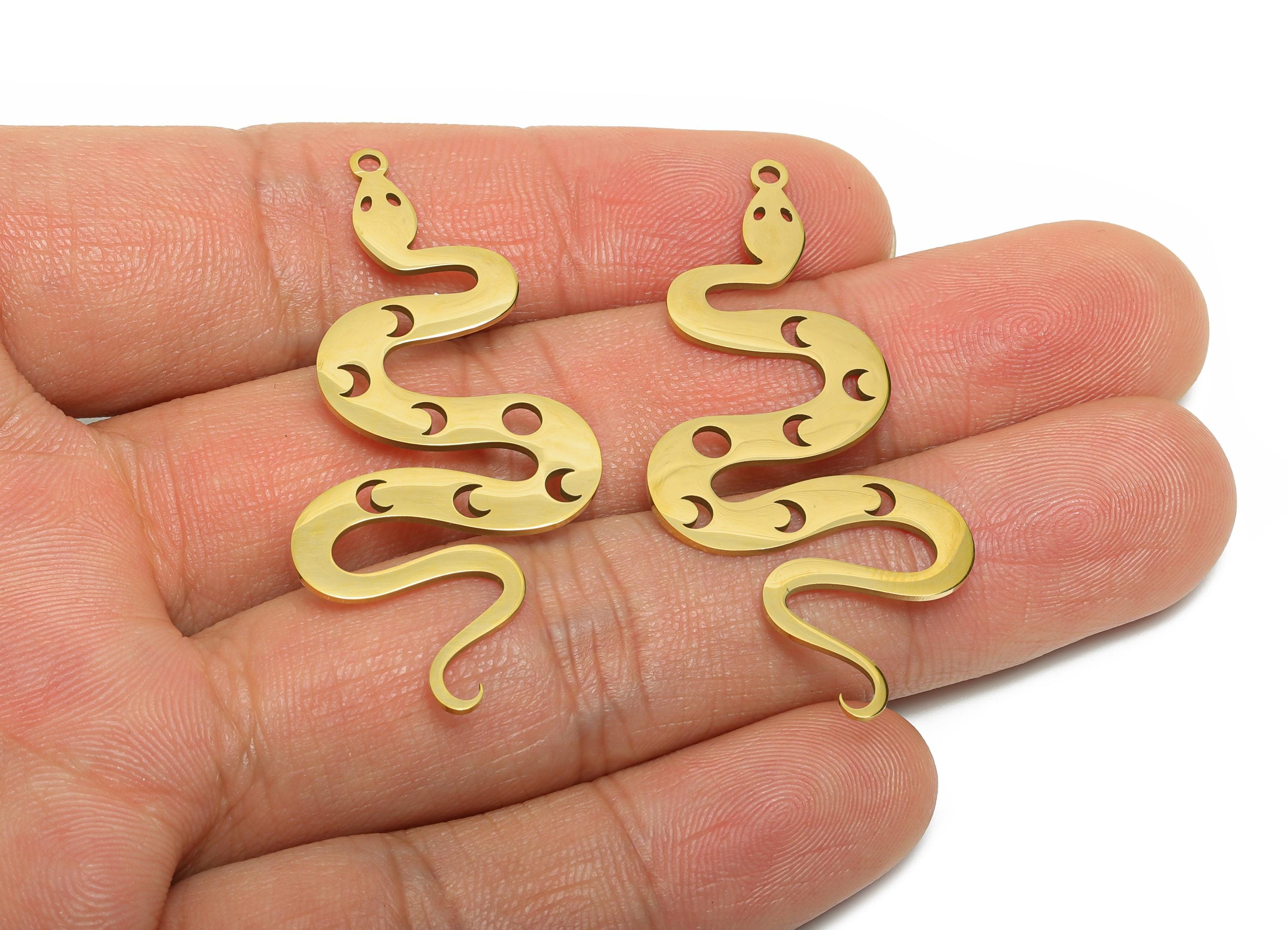 Moon Phase Snake Pendant - Stainless Steel Serpent Amulet - Mystical Serpent Jewelry - 18K Real Vacuum Plated - 48.35x21x0.98mm - SS2620G - DOMEDBAZAAR