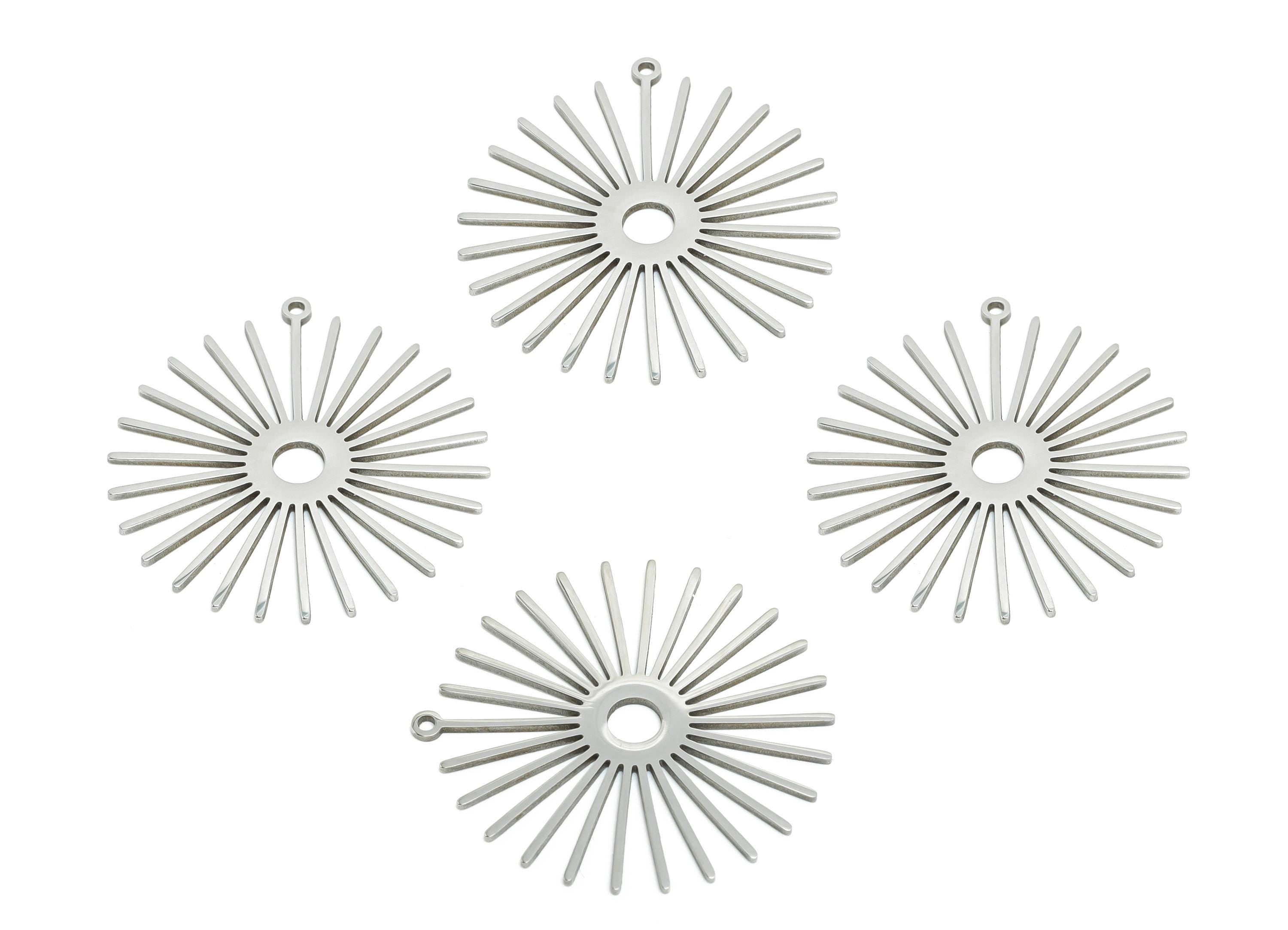Stainless Steel Sun Charm - Geometric Sunray Connector - Modern Sunburst Jewelry Making - Sun Rays Necklace Charm - 31x29x0.98mm - SS2621 - DOMEDBAZAAR