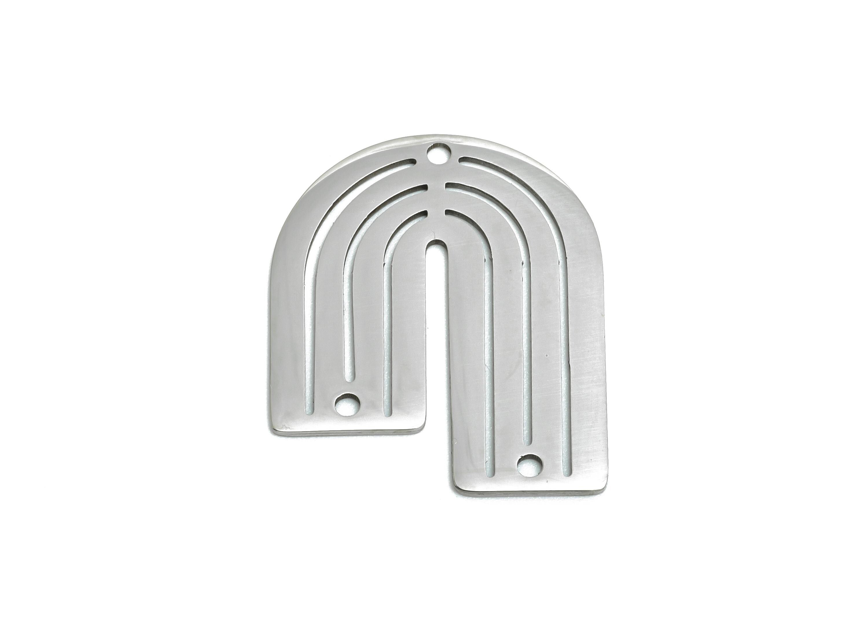Geometric Arch Pendant - Stainless Steel Arch Connector - Modern Art Deco Jewelry Supply - Stainless Steel Charm - 26x22x0.98mm - SS2592