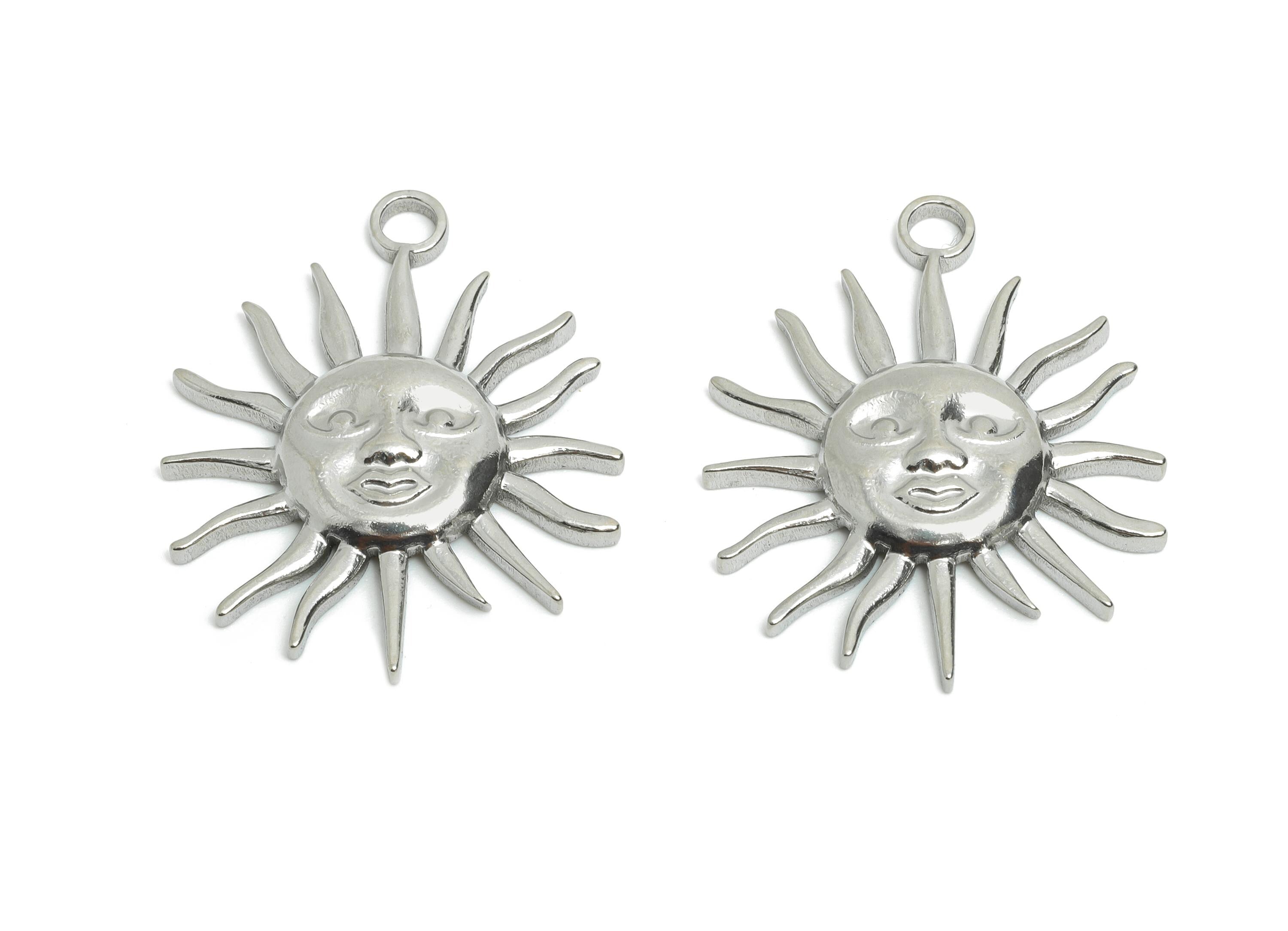 Handmade Sunburst Charms - Sun Pendant For Jewelry Making - Vintage Style Sun Charm - Celestial Sun Face Pendant - 29x24x3.52mm - SS2352 - DOMEDBAZAAR