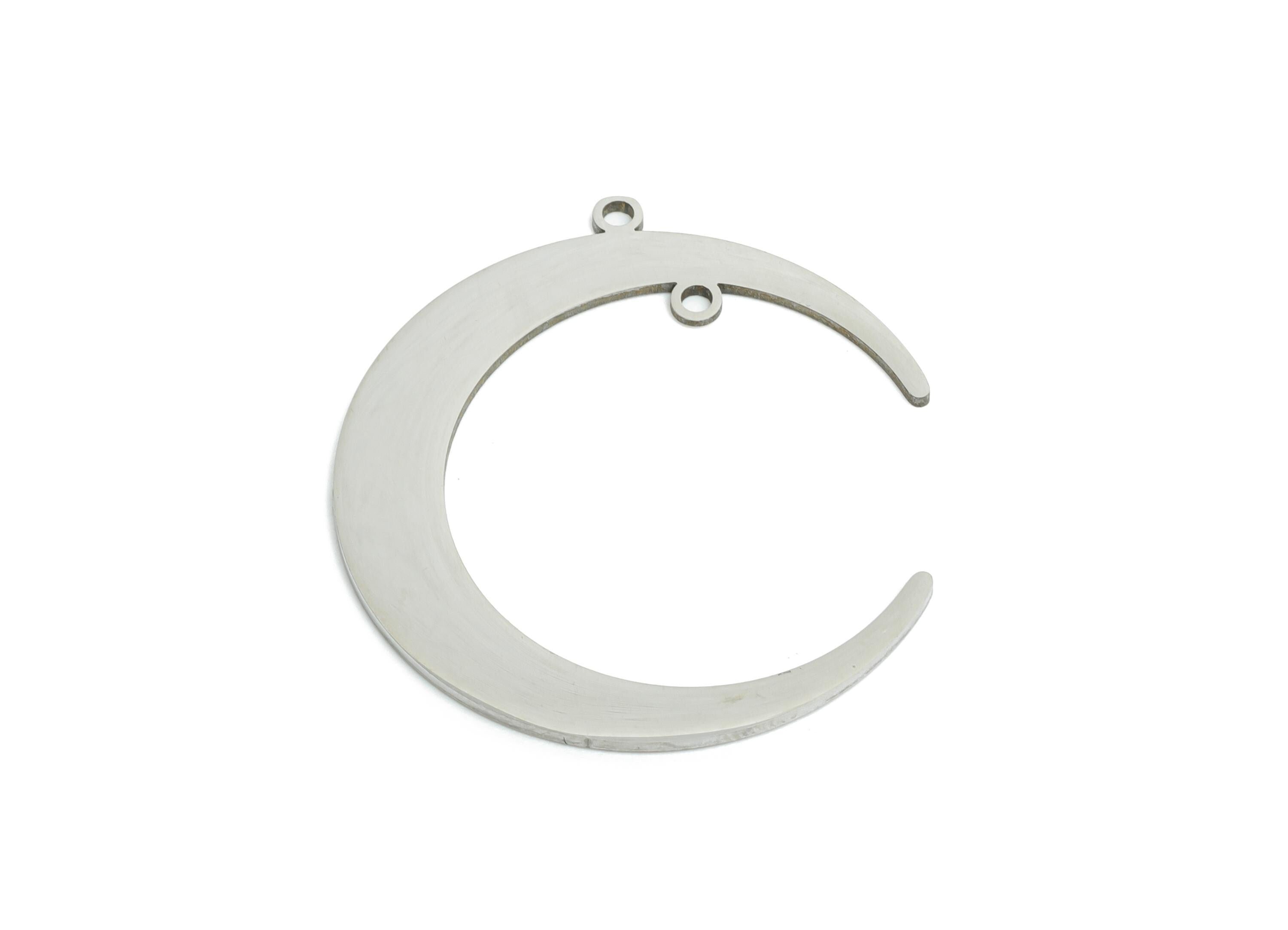Steel Crescent Earring Charm - Minimalist Lunar Charm With Double Holes - Celestial Moon Charm - Cutout For DIY Craft - 30x27x0.9mm - SS2533 - DOMEDBAZAAR