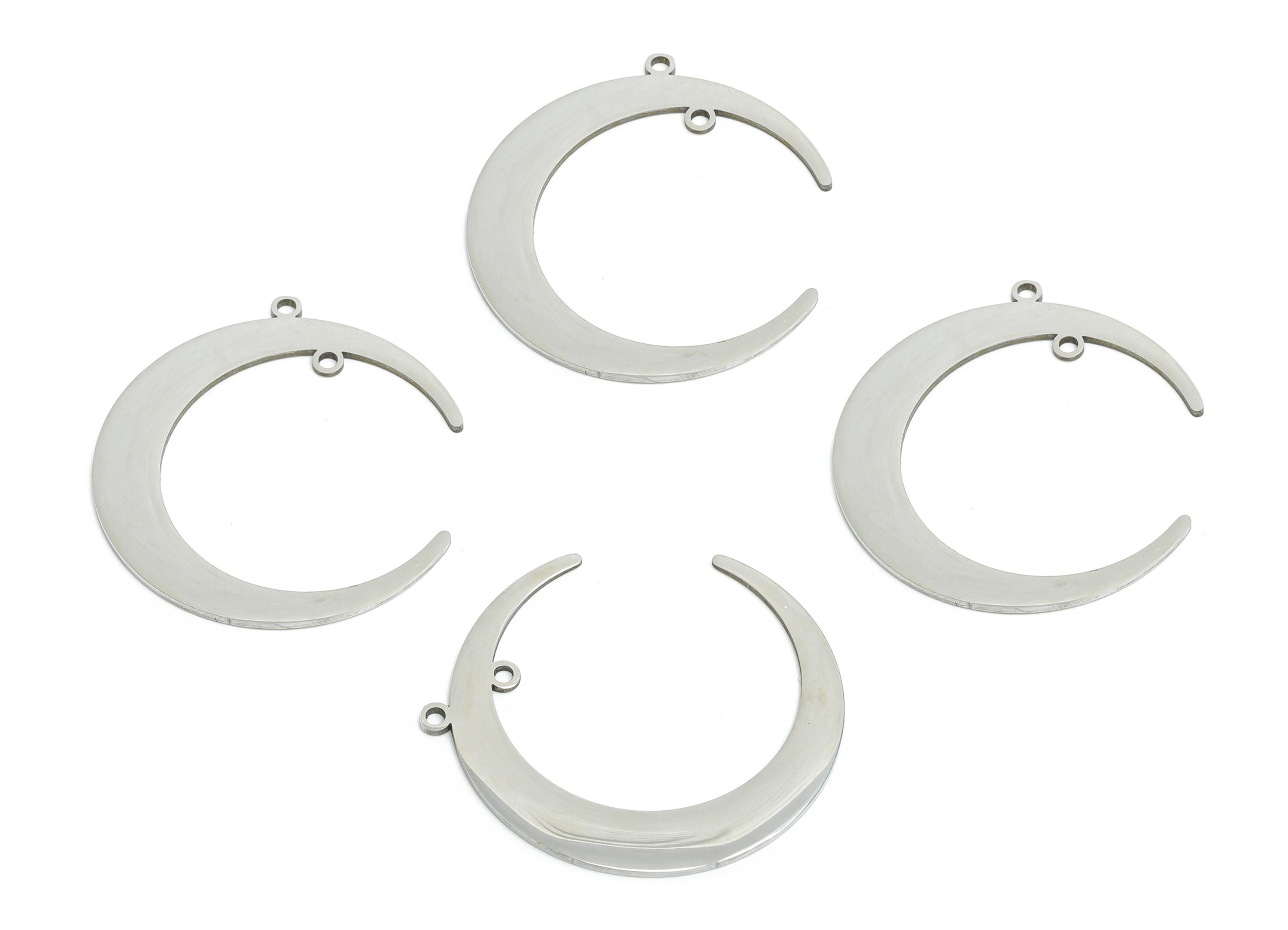 Steel Crescent Earring Charm - Minimalist Lunar Charm With Double Holes - Celestial Moon Charm - Cutout For DIY Craft - 30x27x0.9mm - SS2533 - DOMEDBAZAAR