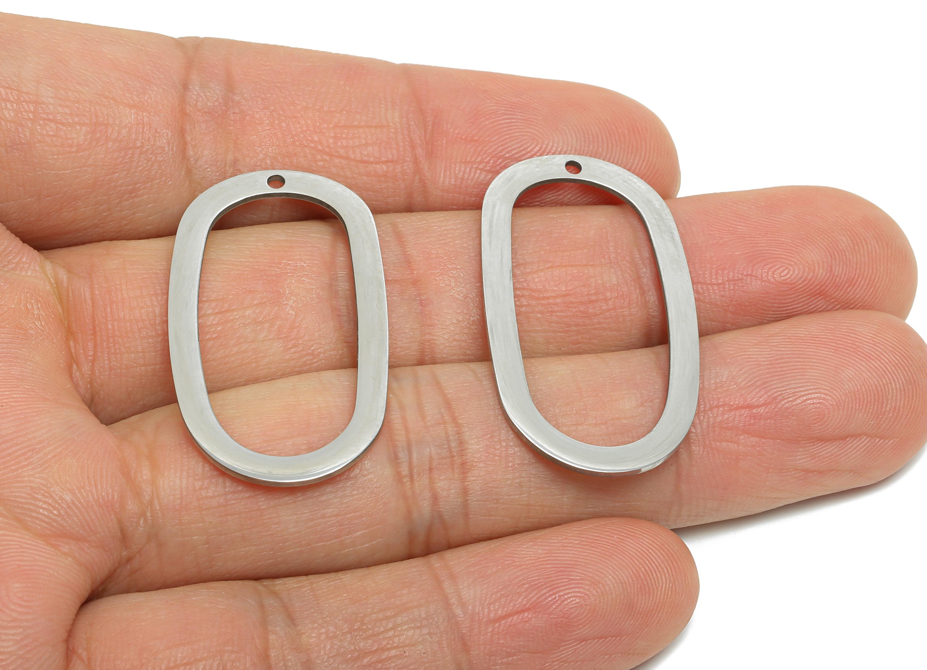 Steel Oval Pendant - Modern Geometric Openwork Oval Pendant - Steel Sleek Open Oval Connector For DIY Jewelry - 35x19x0.9mm - SS2303 - DOMEDBAZAAR