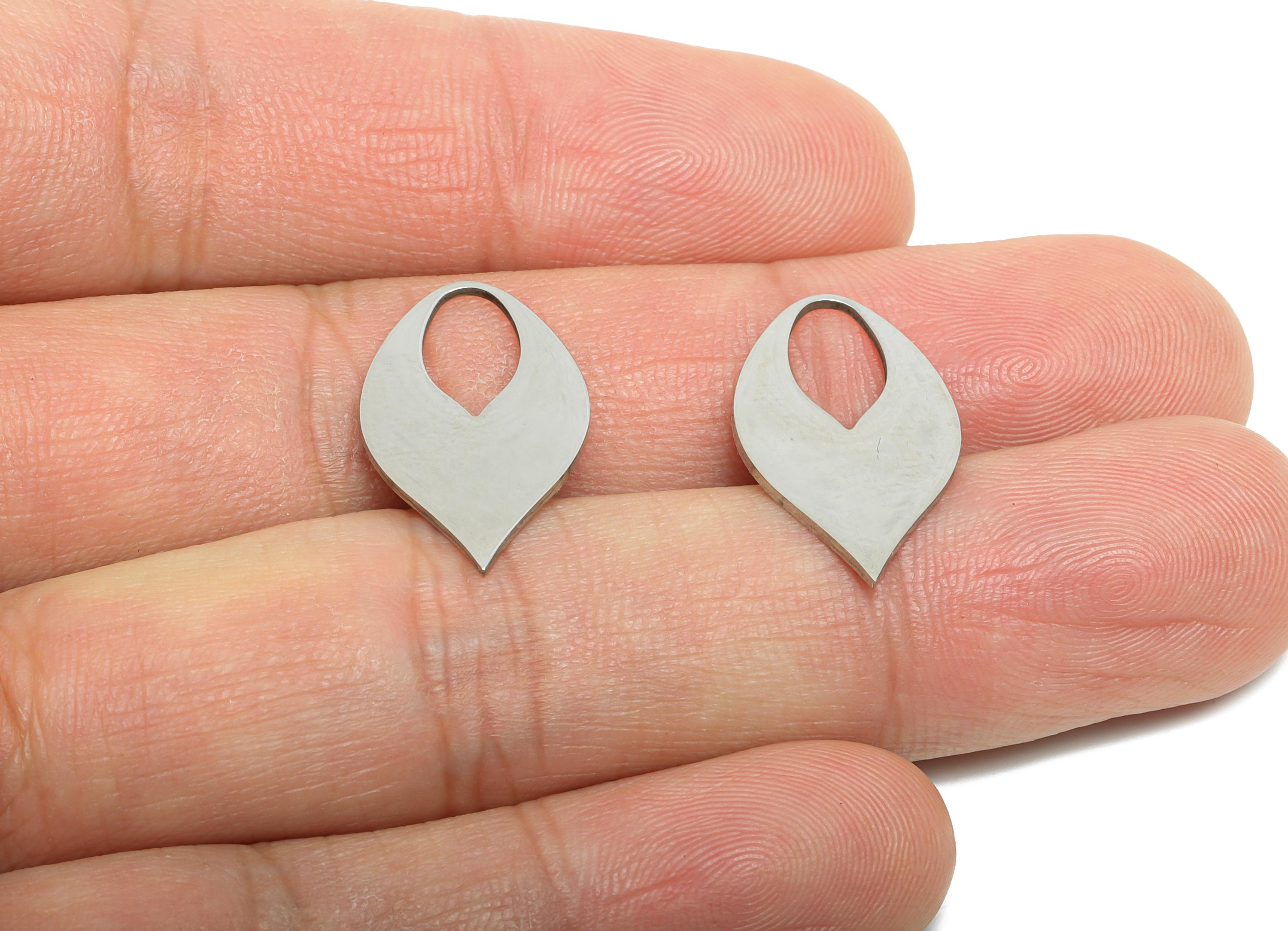 Steel Teardrop Cutout Pendant - Minimalist Geometry Earring Charm - Hollow Teardrop Pendant - Cutout For DIY Craft - 21.8x12x0.98mm - SS2344 - DOMEDBAZAAR