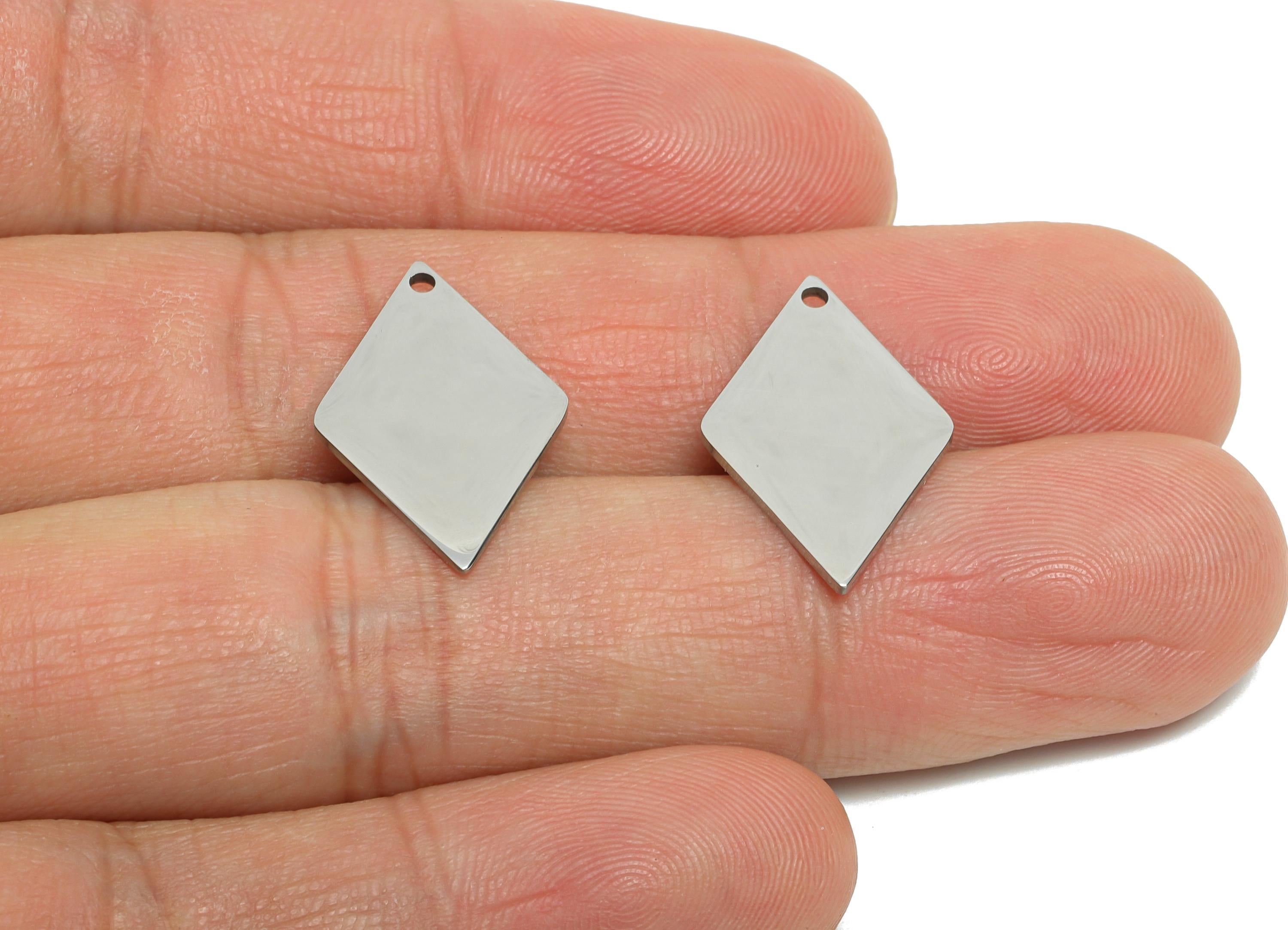 Steel Rhombic Pendant - Customizable Diamond Charm for Necklace - Flat Metal Diamond Pendant with Hole for Crafting - 33x7x0.98mm - SS2314 - DOMEDBAZAAR