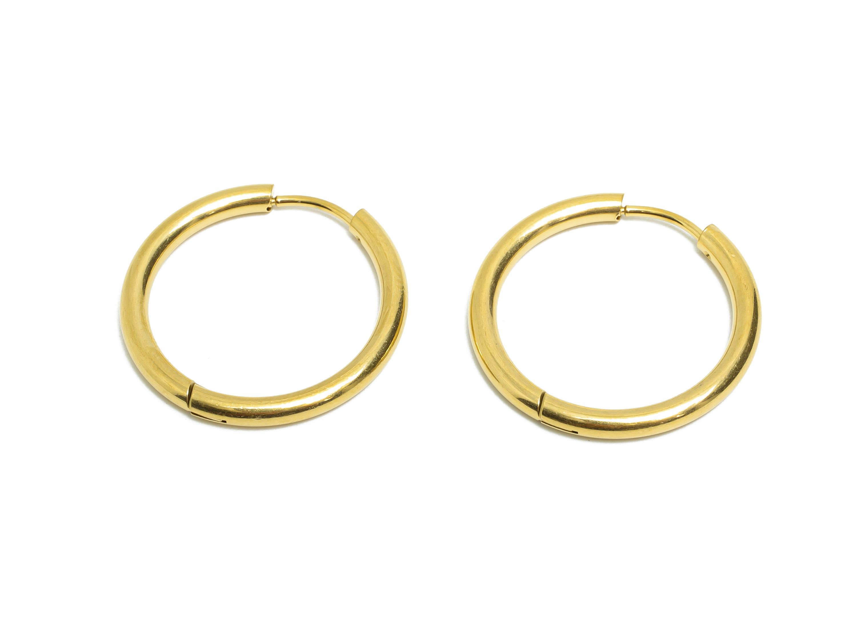 25x2.5mm Steel Hoop Earrings - Elegant Gold Hoop Earring - Minimalist Circle Huggie Earring - 304 Stainless Steel - 25x25x2.5mm - SS1718-20G - DOMEDBAZAAR