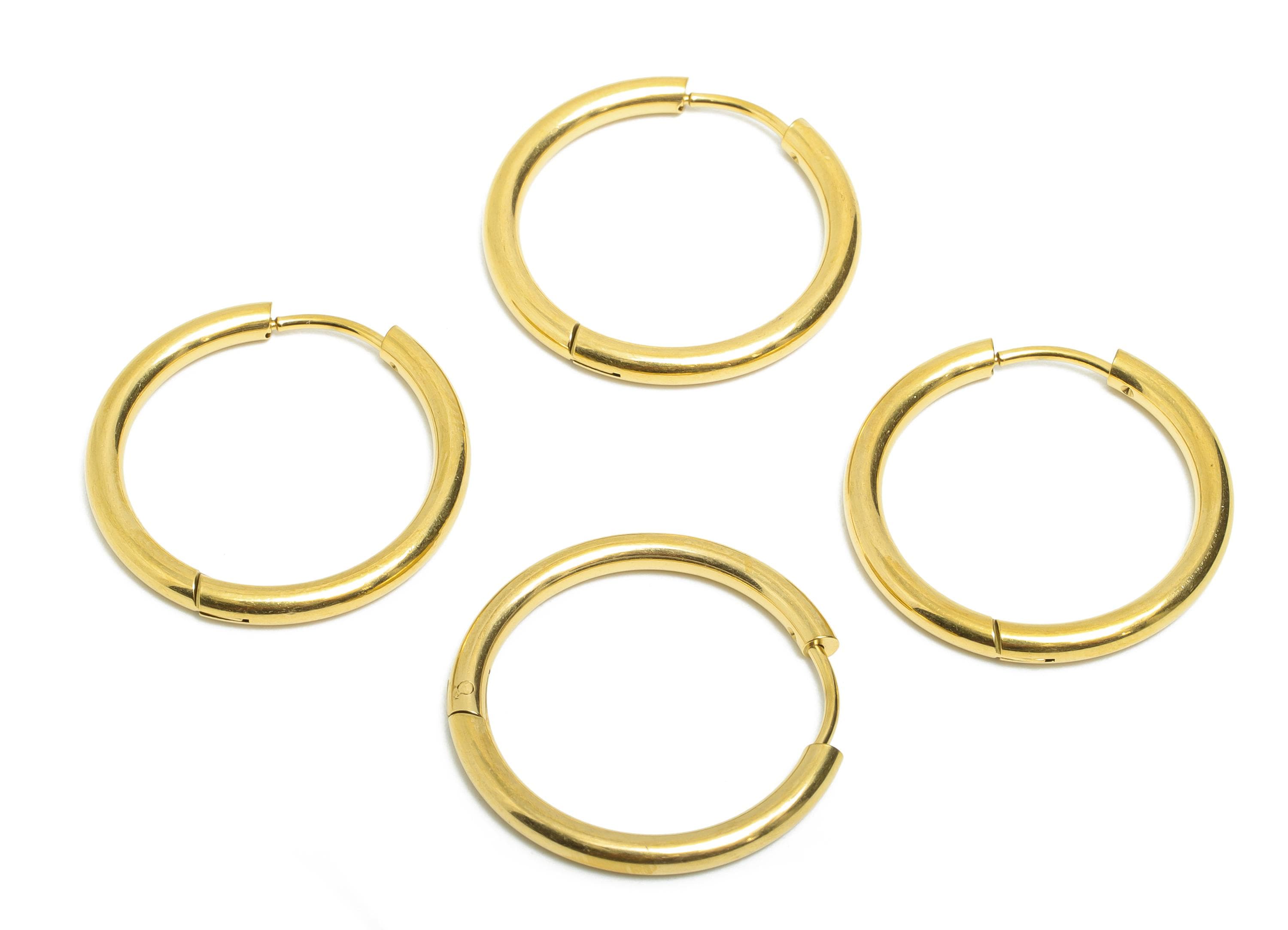 25x2.5mm Steel Hoop Earrings - Elegant Gold Hoop Earring - Minimalist Circle Huggie Earring - 304 Stainless Steel - 25x25x2.5mm - SS1718-20G - DOMEDBAZAAR