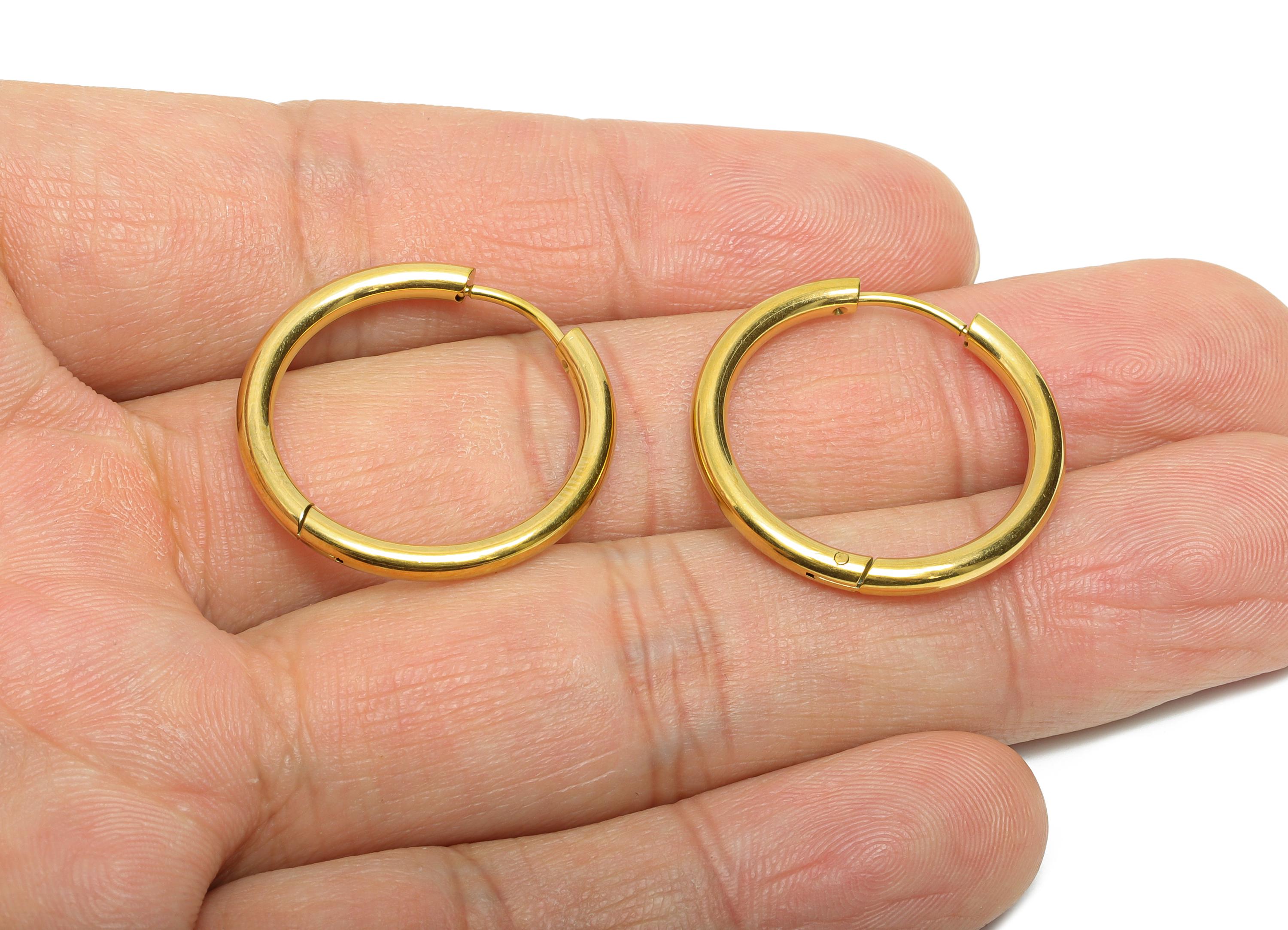 25x2.5mm Steel Hoop Earrings - Elegant Gold Hoop Earring - Minimalist Circle Huggie Earring - 304 Stainless Steel - 25x25x2.5mm - SS1718-20G - DOMEDBAZAAR