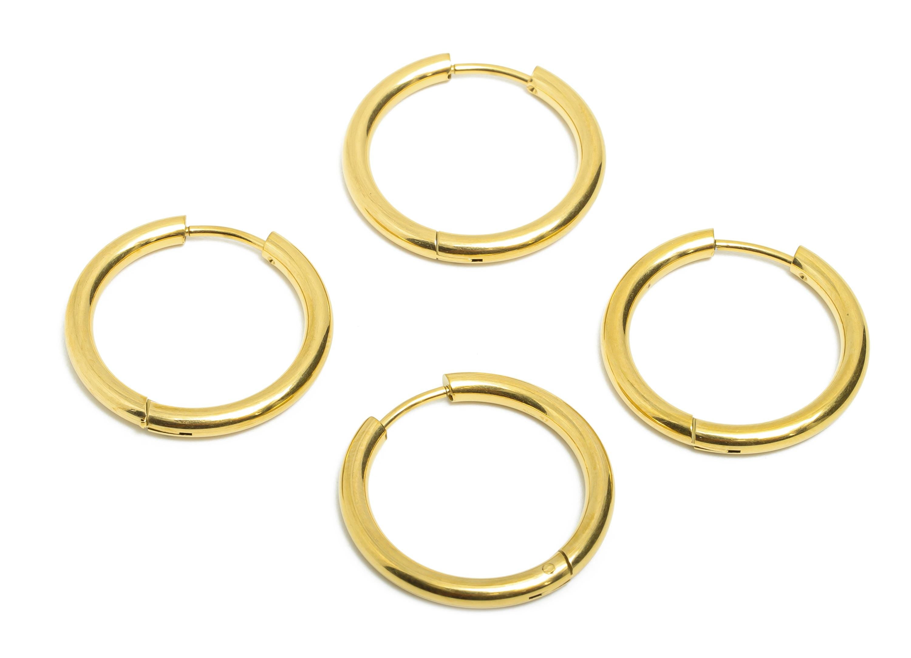 23x2.5mm Steel Hoop Earring - Elegant Gold Hoop Earring - Minimalist Circle Huggie Earring - 304 Stainless Steel- 22.6x22.6x2.5mm-SS1718-18G - DOMEDBAZAAR