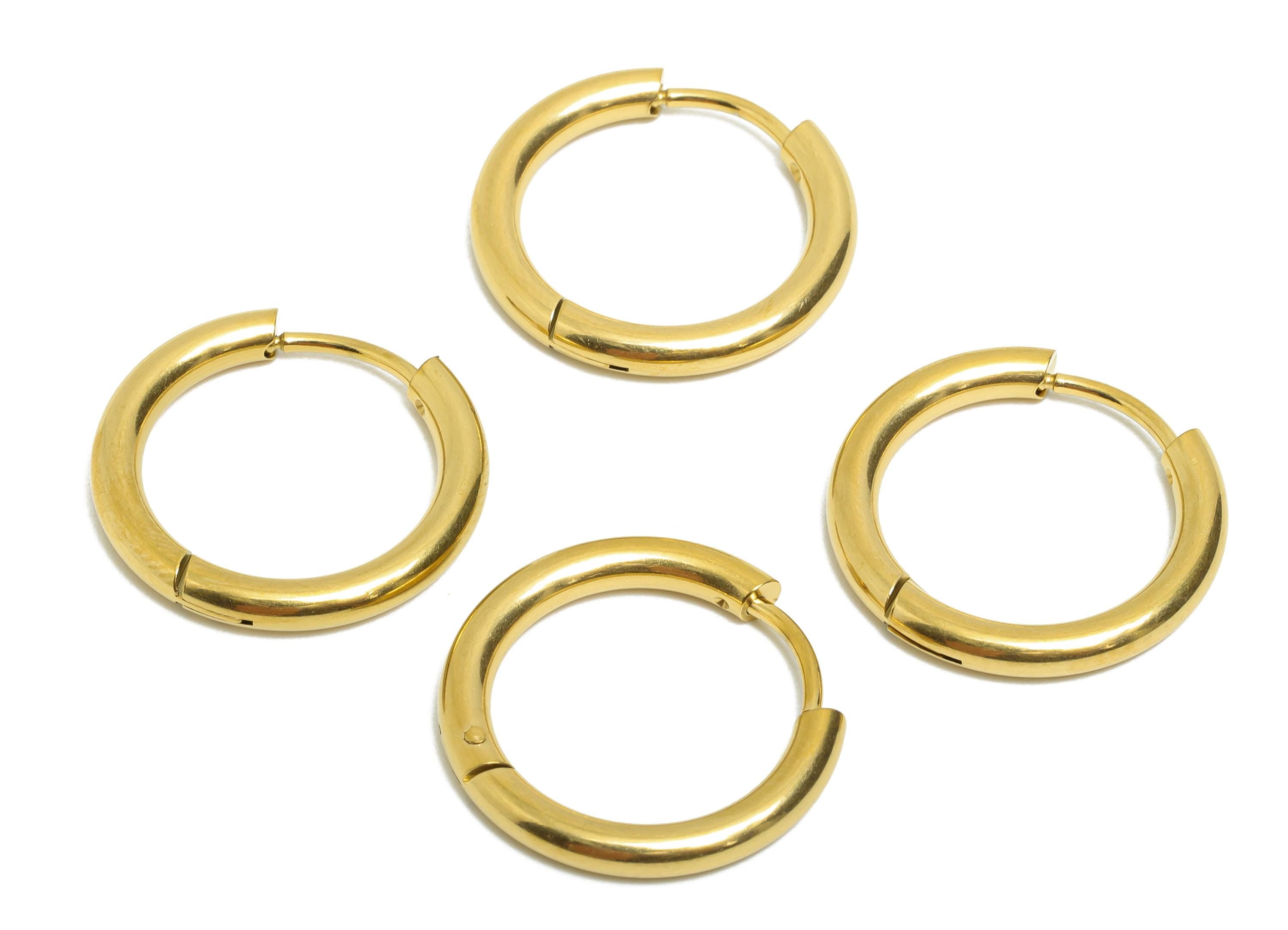 19x2.5mm Steel Hoop Earrings - Elegant Gold Hoop Earring - Minimalist Circle Huggie Earring - 304 Stainless Steel - 19x19x2.5mm - SS1718-14G - DOMEDBAZAAR