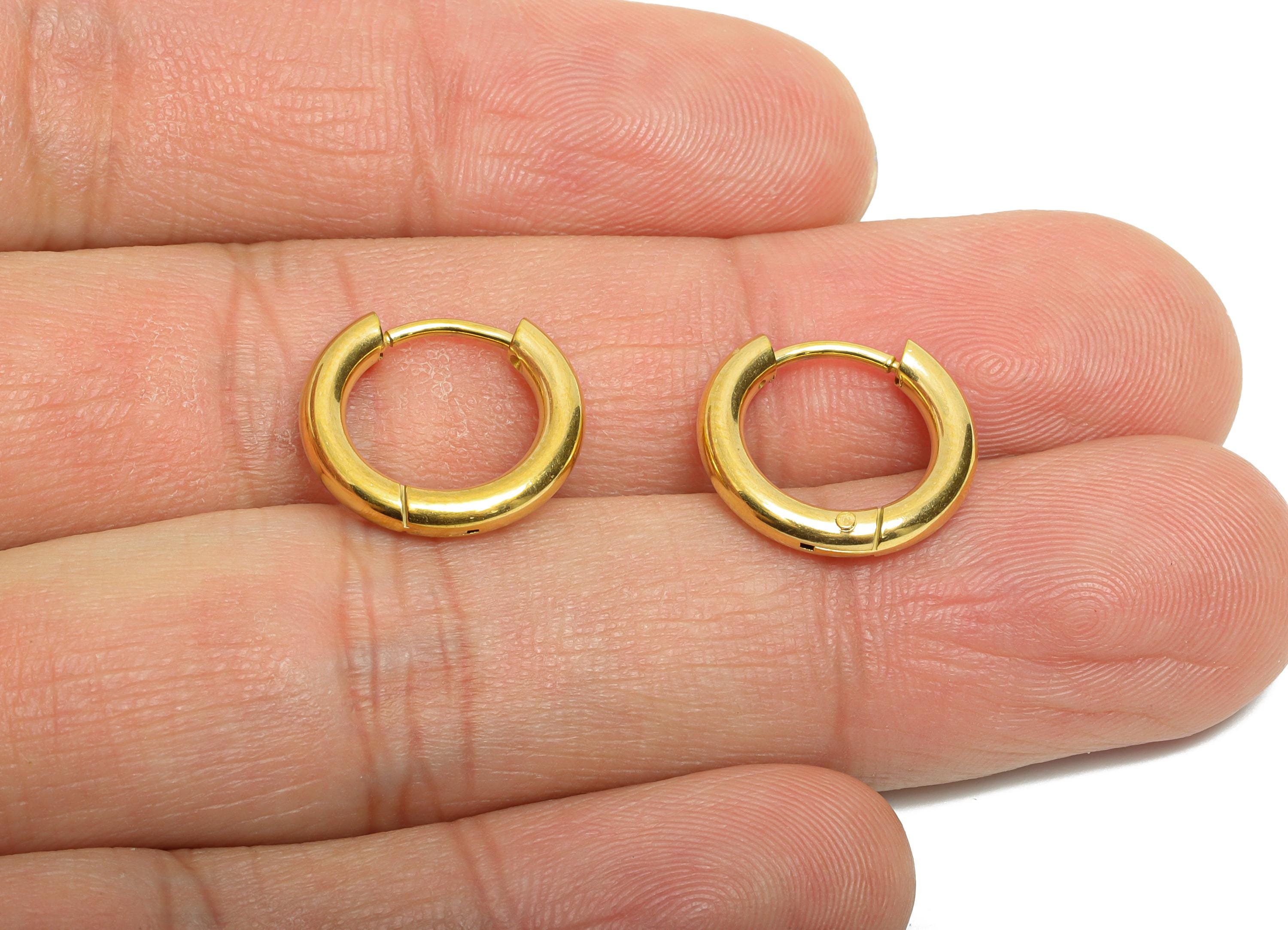 15x2.5mm Steel Hoop Earring - Elegant Gold Hoop Earring - Minimalist Circle Huggie Earring - 304 Stainless Steel - 15x15x2.5mm - SS1718-10G - DOMEDBAZAAR